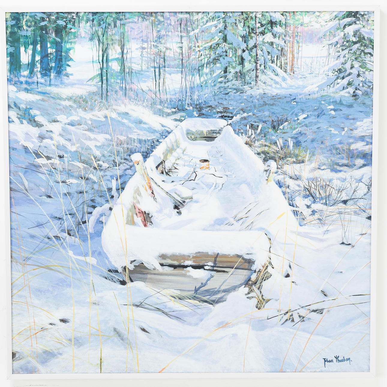 JOHAN THUNBERG. Acryl auf Leinwand, Winterlandschaft mit Eiche, signiert.