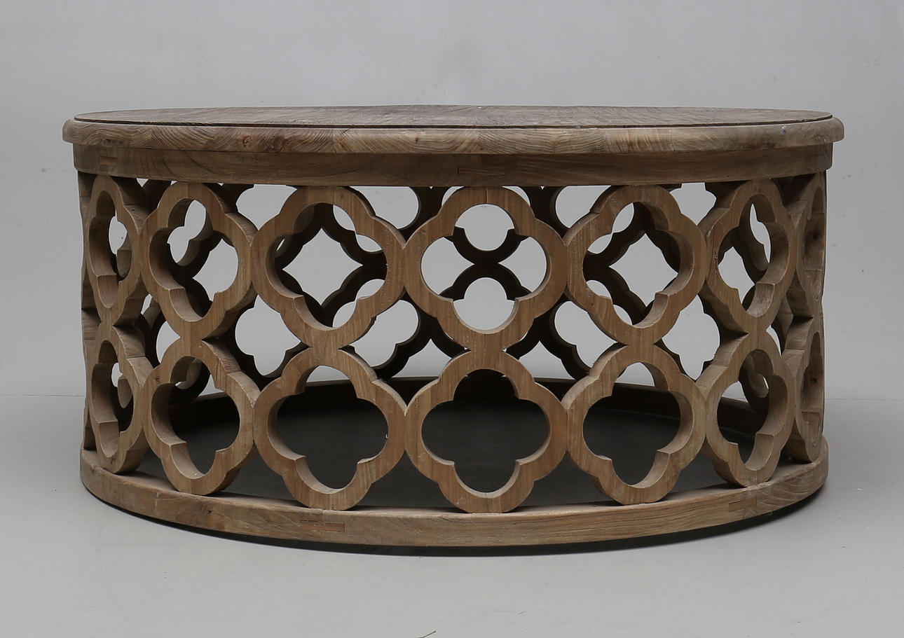 SOFFBORD, alm, med genombruten dekor i sargen.