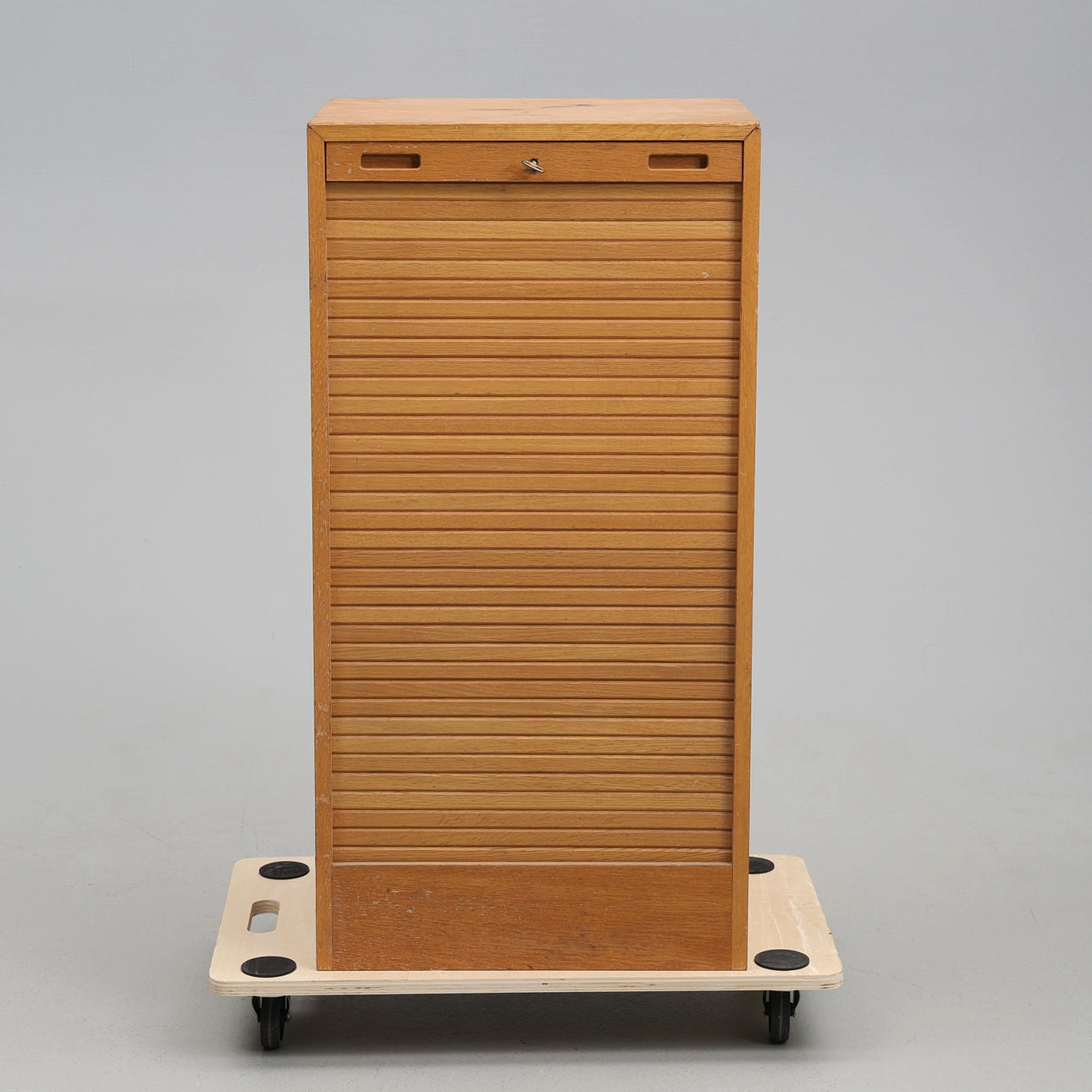 FILE CABINET, oak, roller shutters. 1960s/70s.