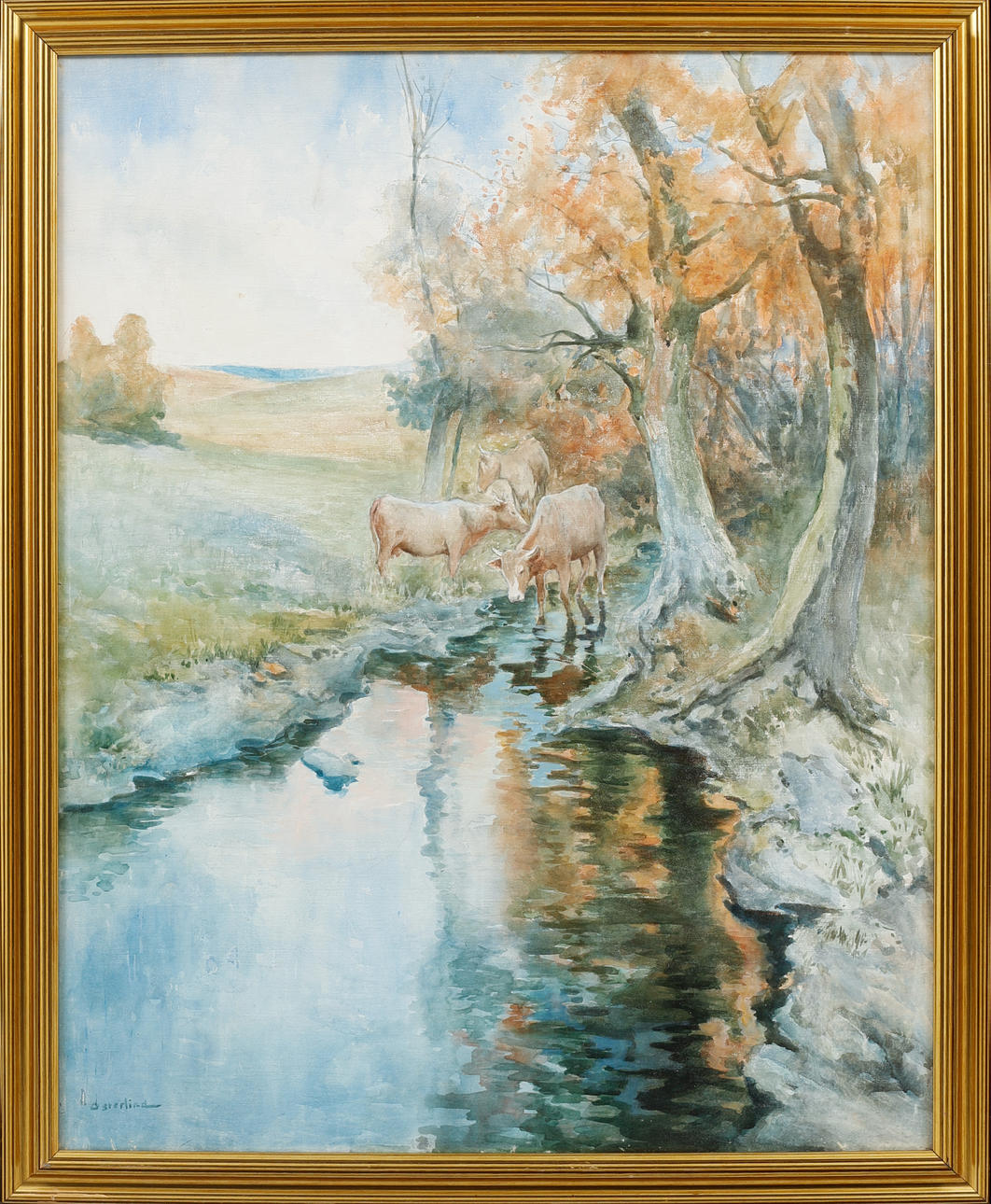 ALLAN OSTERLIND. Landscape with cows, oil on canvas, signed.