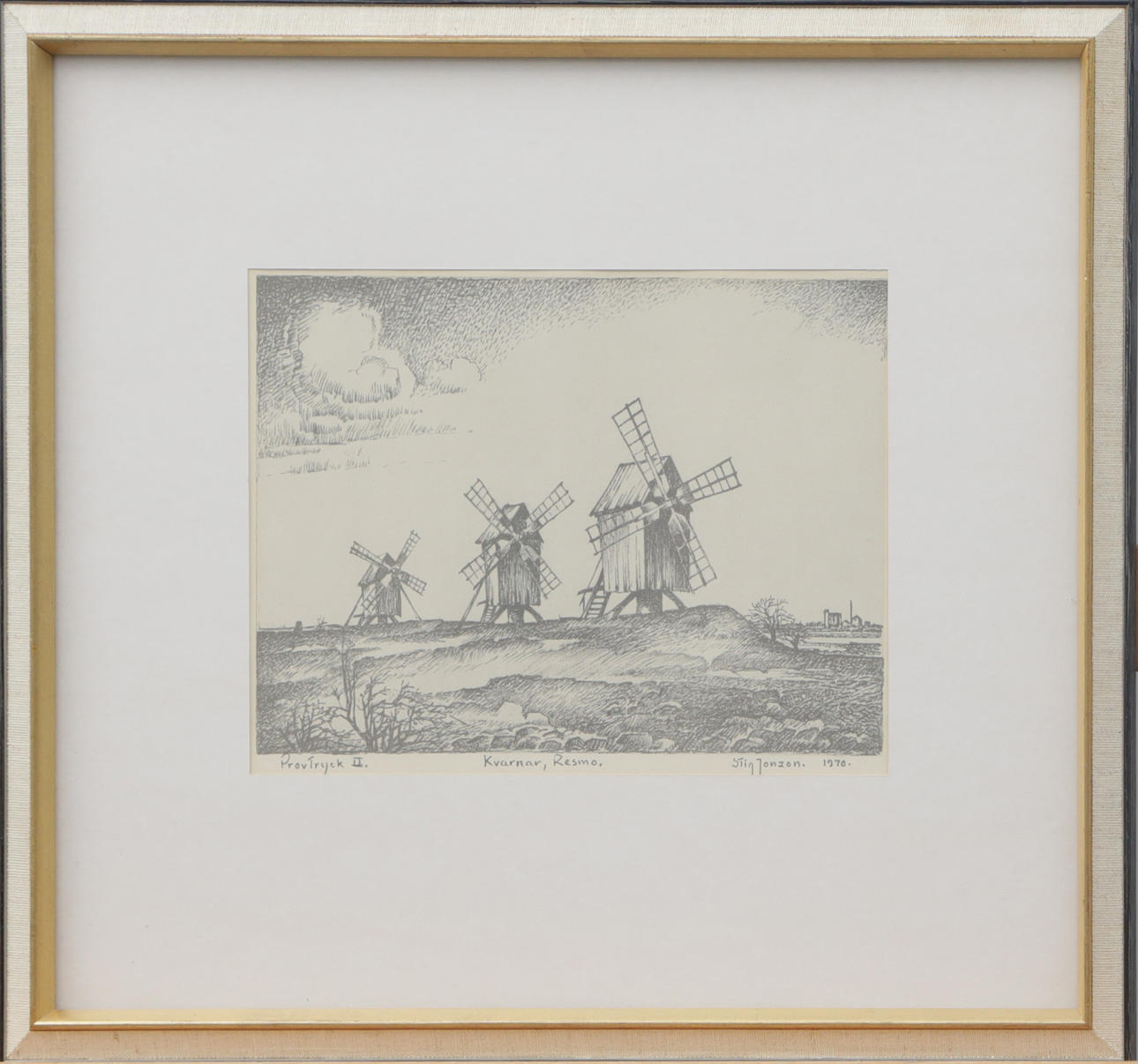 STIG JONZON. LITO, Sample print, Kvarnar Resmo, Öland, signed.