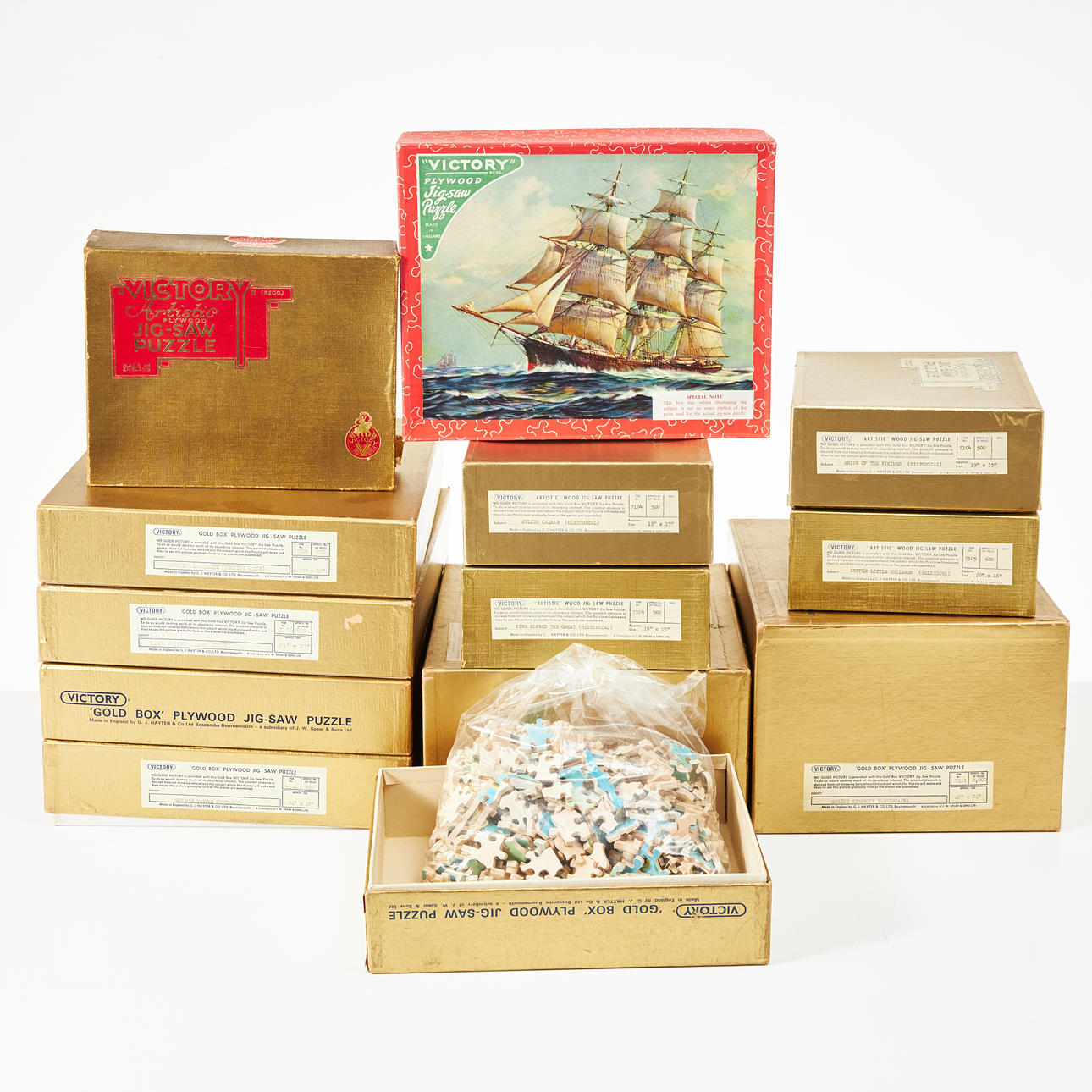 PUZZLES, 13 pcs., mostly Gold Box, Victory, England.