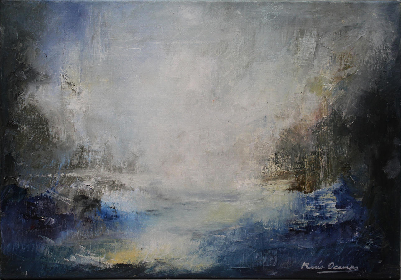 MARIA OCAMPO. Drömlandskap. Olja på duk. Signerad.