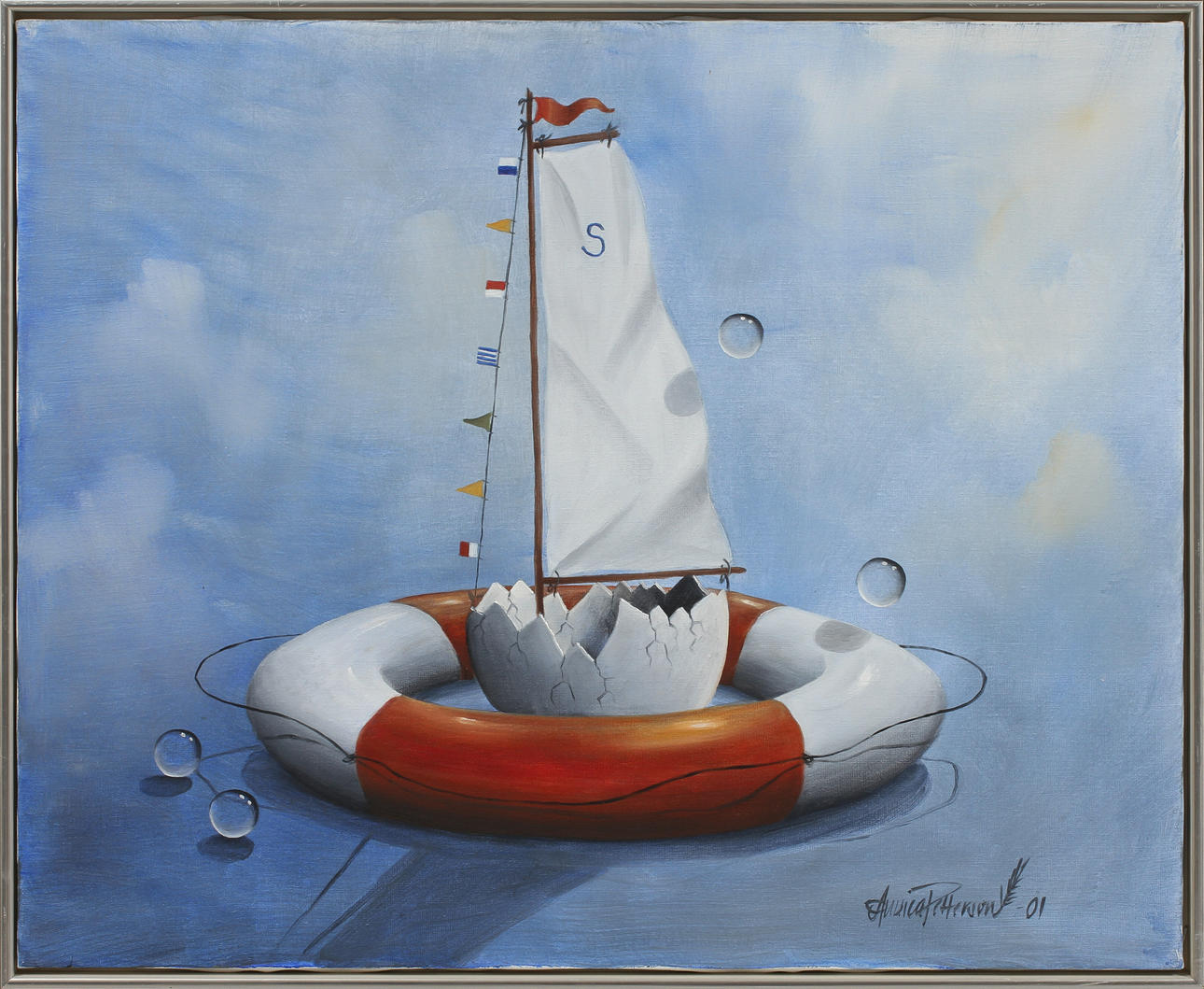 ANNICA PETTERSON. "Trygg seglats", olja på duk, signerad.