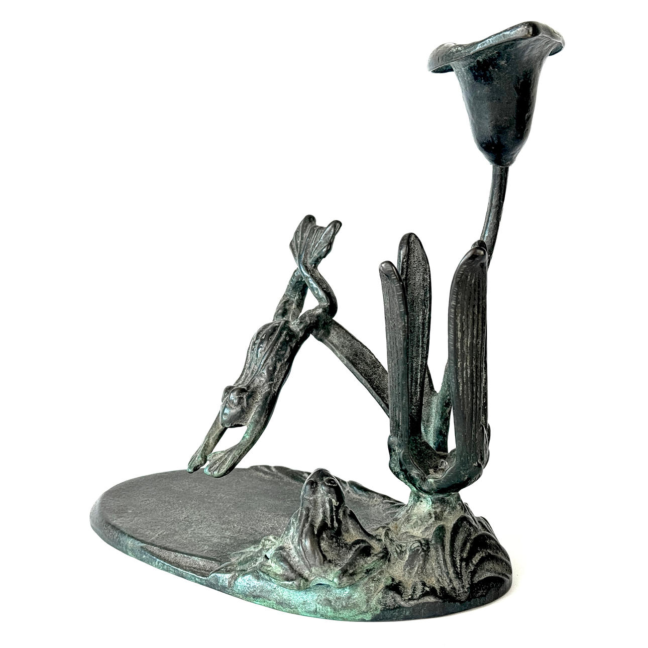BRONZE ART NOUVEAU STYLE CANDLESTICK HOLDER.