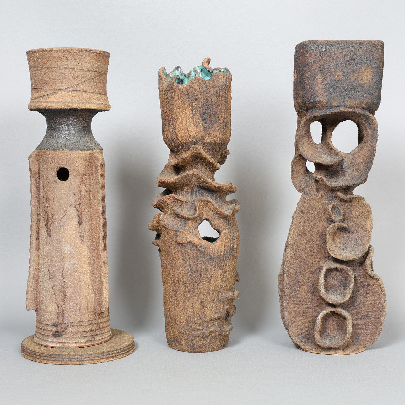 CLIVE BROOKER, THREE BRUTALIST DESIGN STUDIO POTTERY VASES (3).