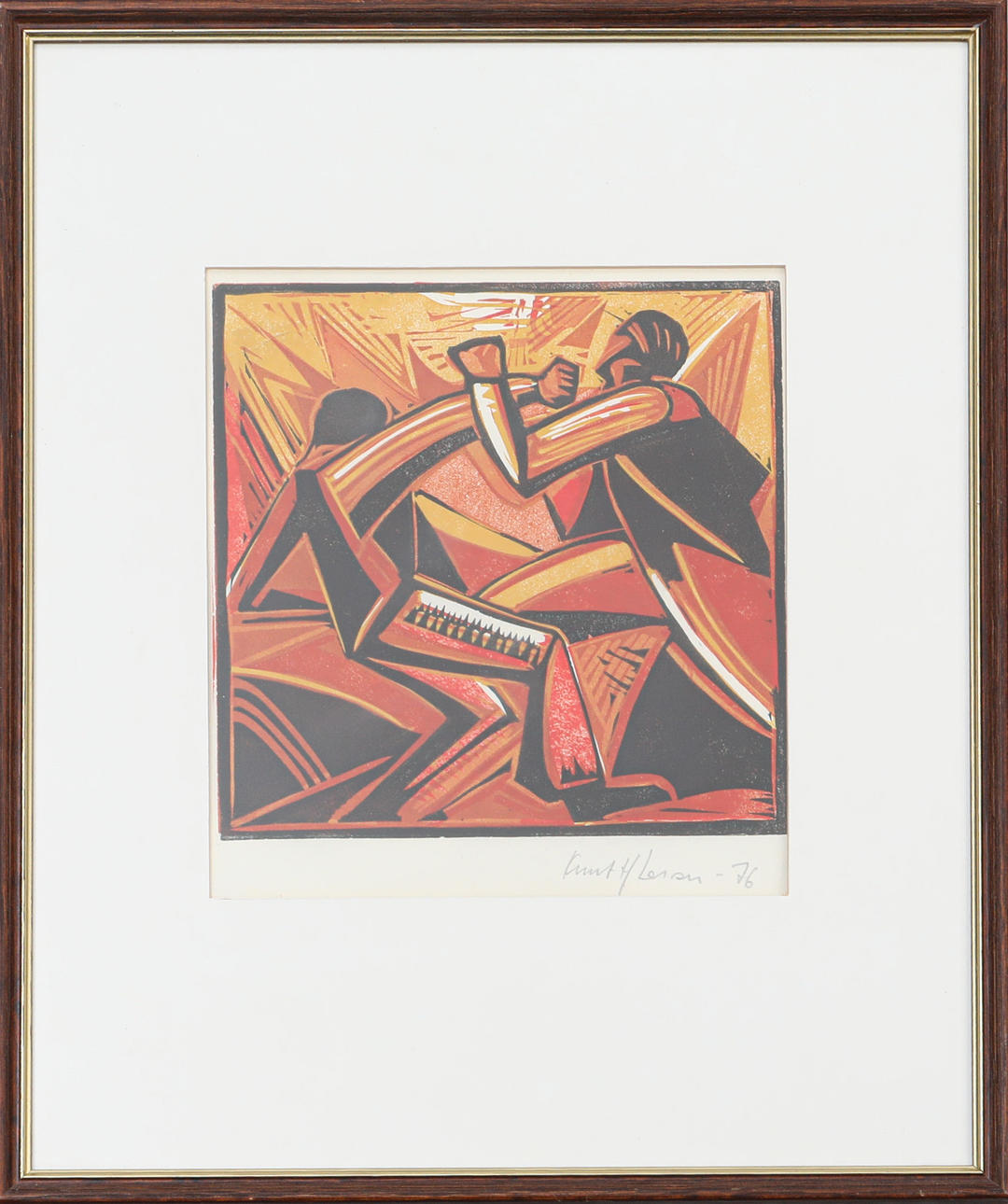 KNUT H LARSEN. woodcut, signed, and dated -76.