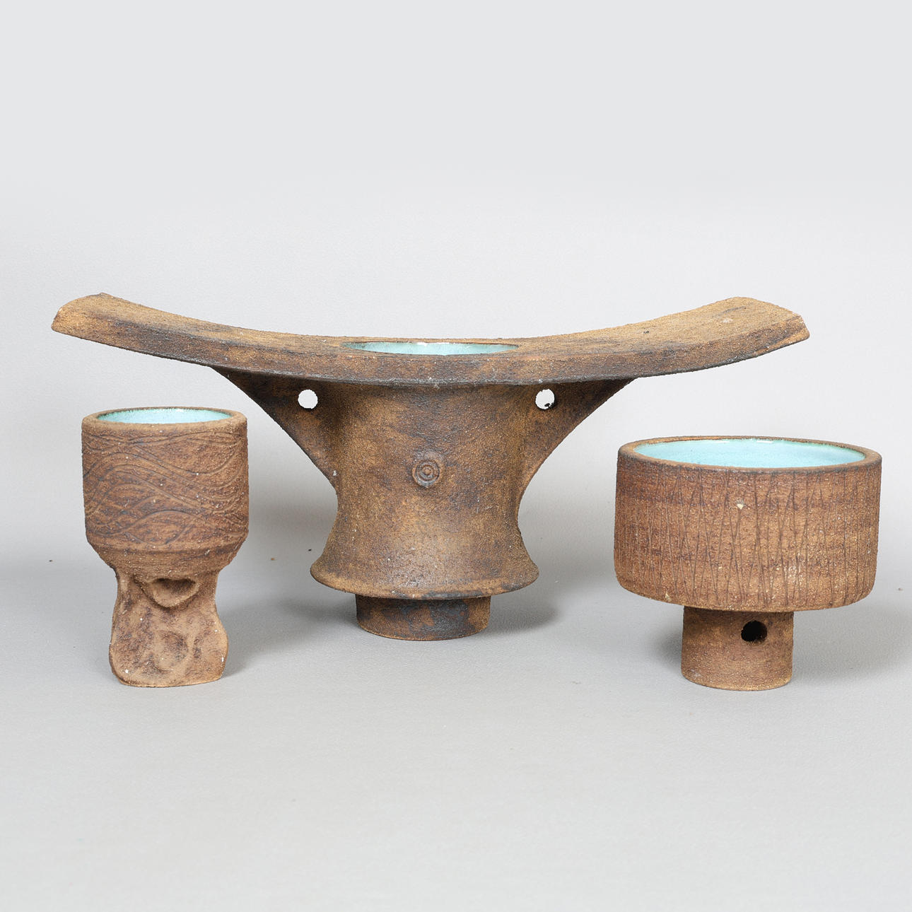 CLIVE BROOKER, THREE BRUTALIST DESIGN STUDIO POTTERY VASES (3).