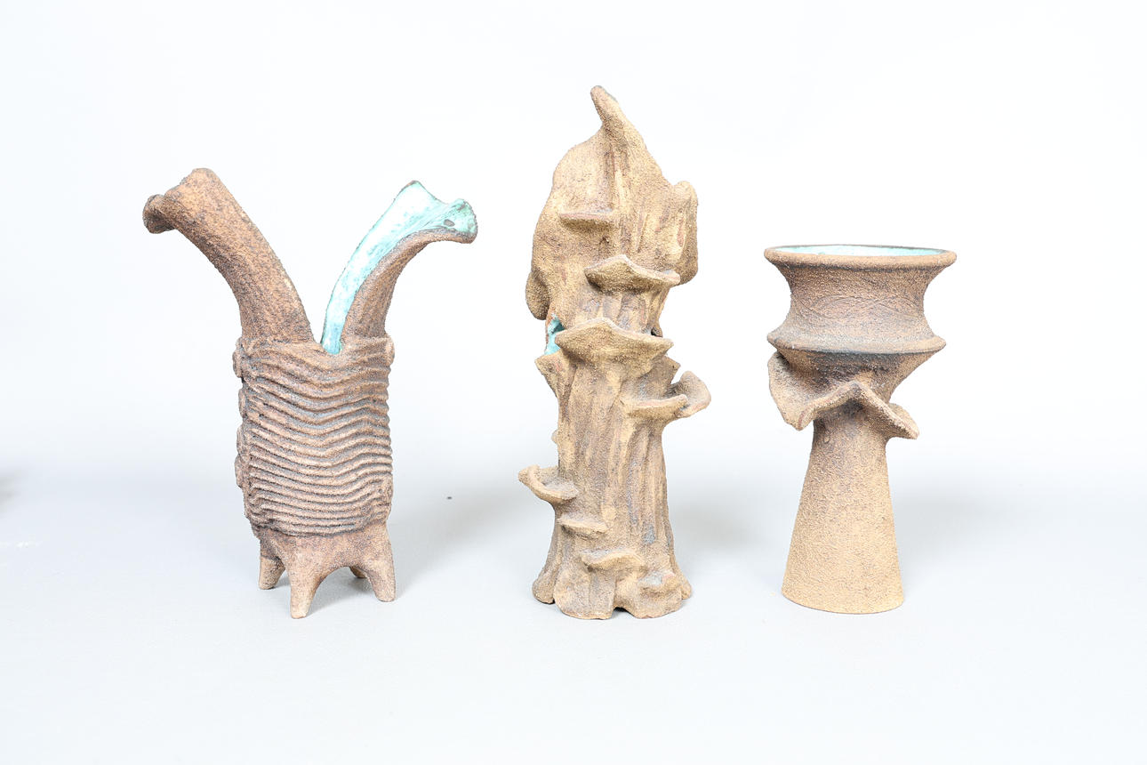CLIVE BROOKER, THREE BRUTALIST DESIGN STUDIO POTTERY VASES (3