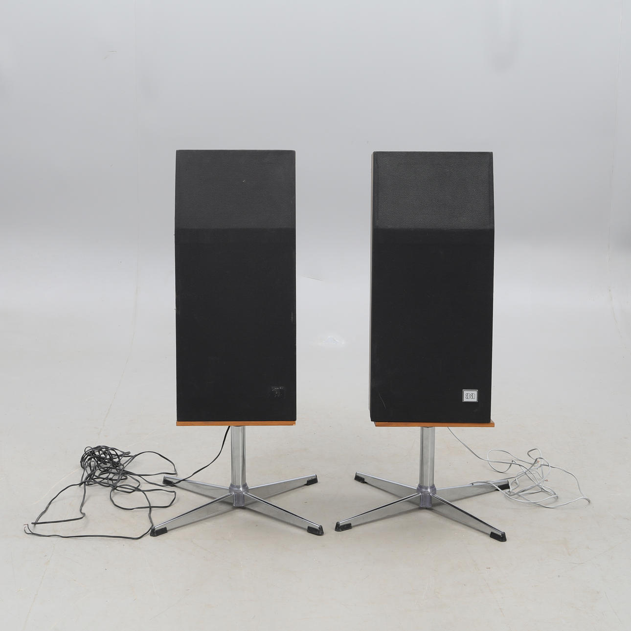 SPEAKERS, and tripods, a pair.