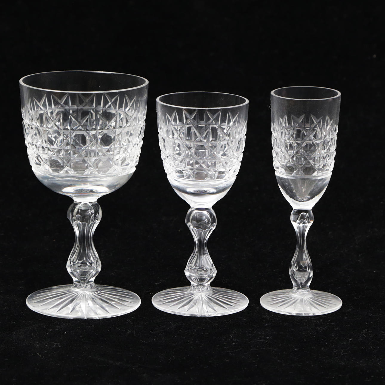 GLASS TABLEWARE, total 24 pieces, cut decor.