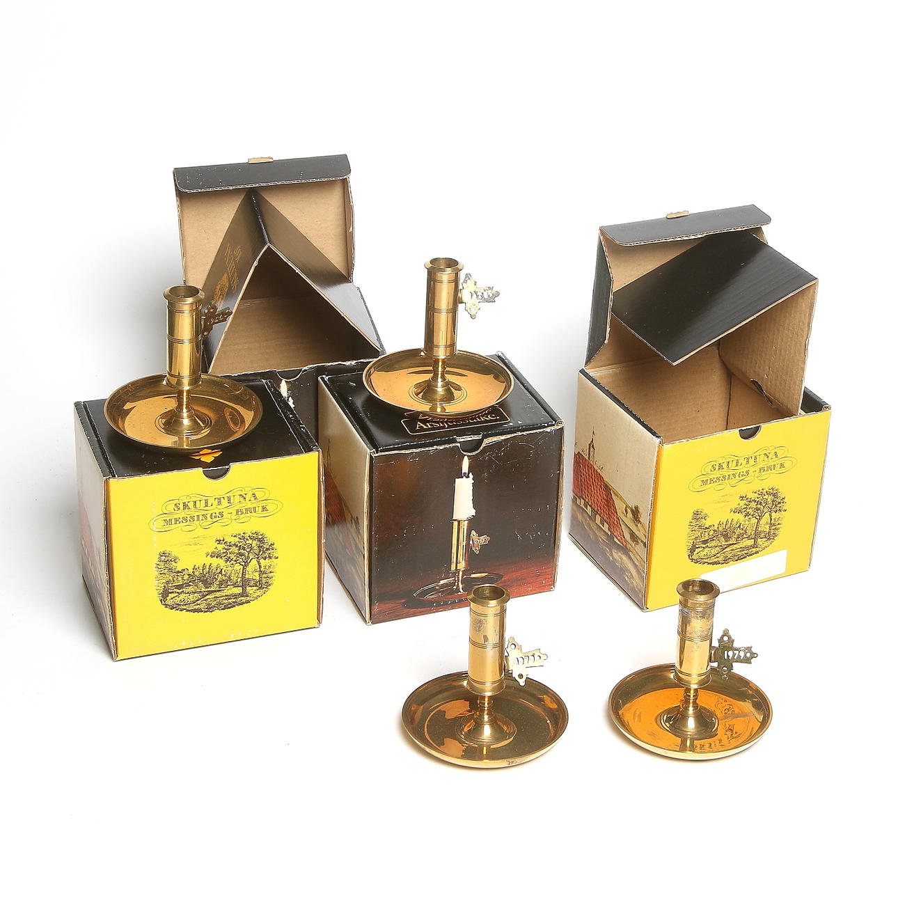 NATTLJUSSTAKAR, 4 st, mässing, Skultuna. 1900-talets andra hälft.