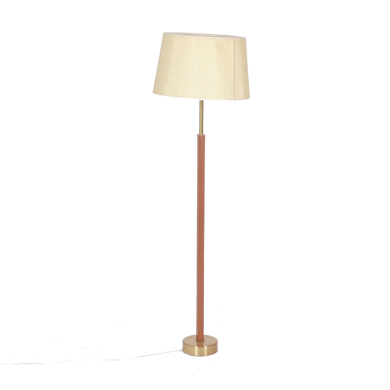 Floor lamp, brass and leather, probably Philips, 1960s.
