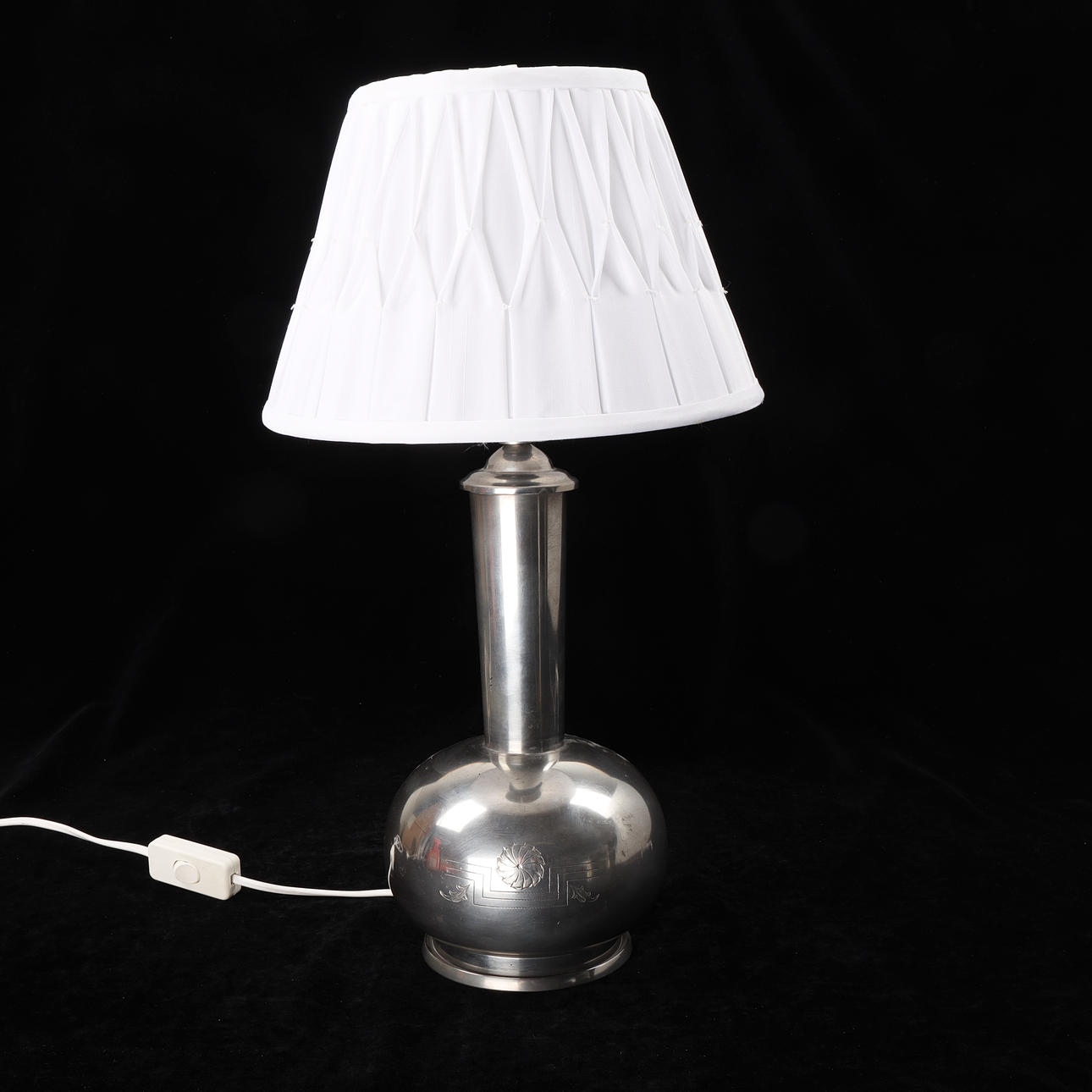 A PEWTER TABLE LAMP, FAK, 1933.