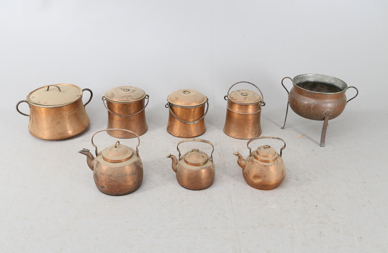 KOPPARFÖREMÅL, 8 st, 18/1900-tal.