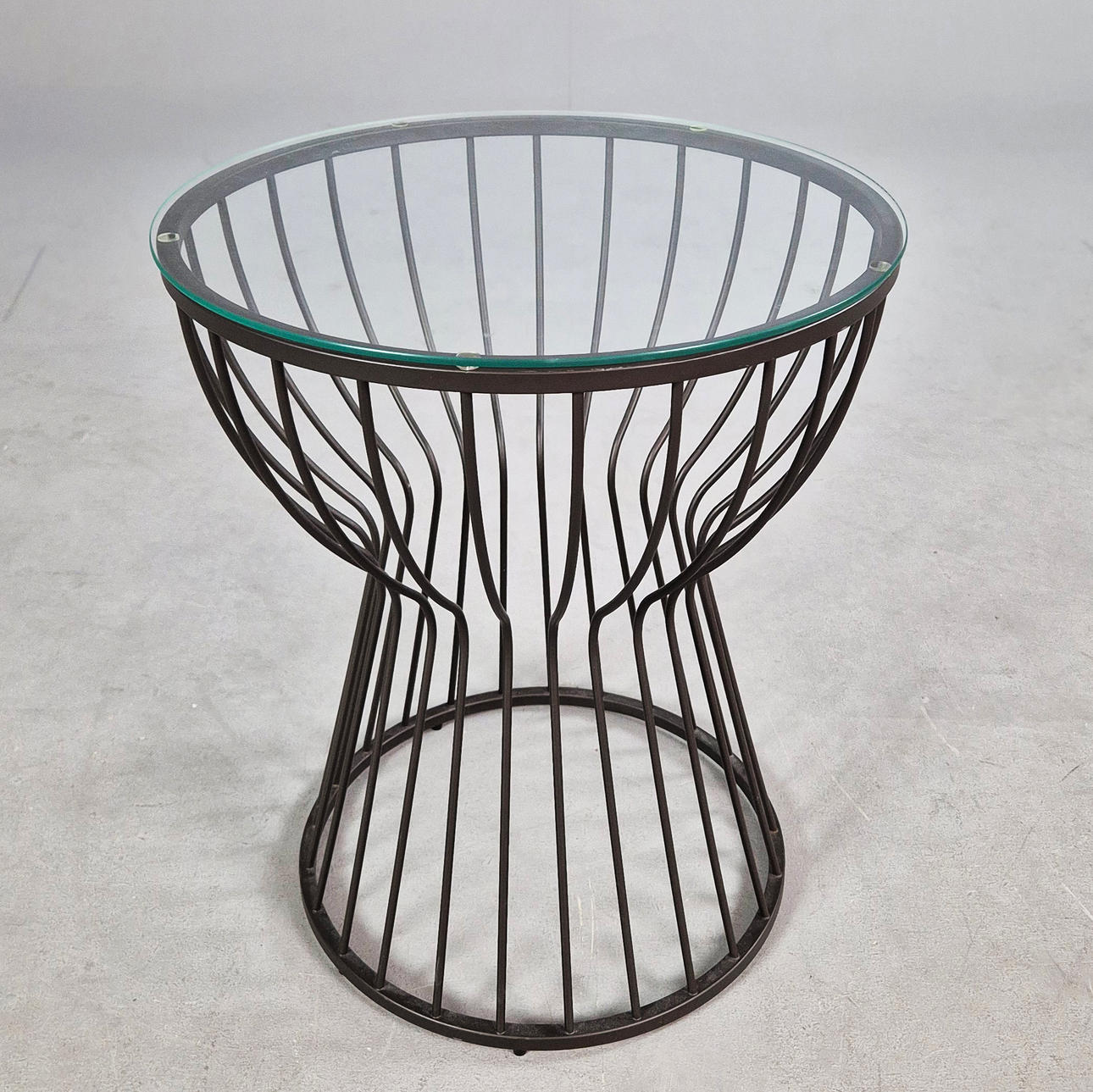 SIDE TABLE, METAL CAGE BASE DESIGN.