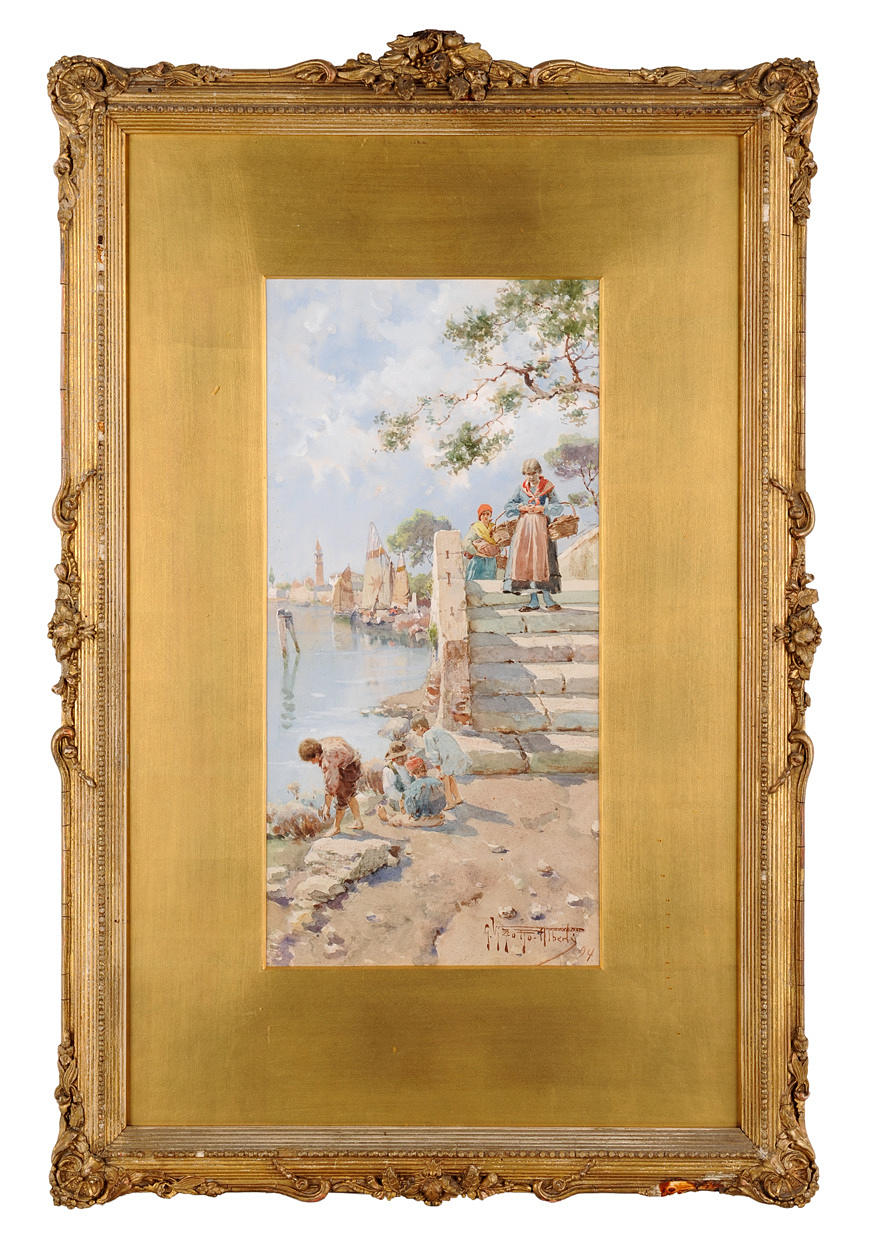 GIUSEPPE VIZZOTTO-ALBERTI. Venedig, Mazzorbo. Livlig utsikt över San Michele Arcangelo campanile.