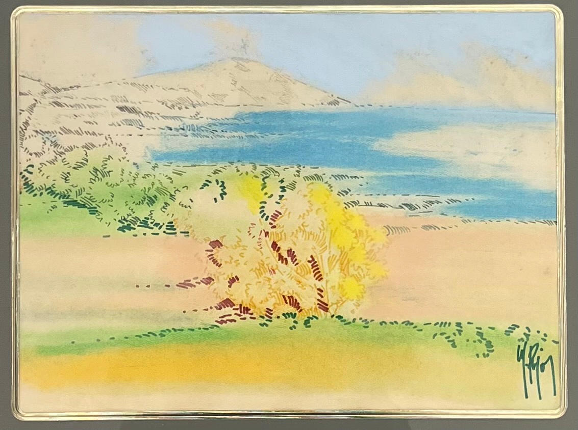 M.PUJOL. Küstenlandschaft. Mischtechnik auf Papier.