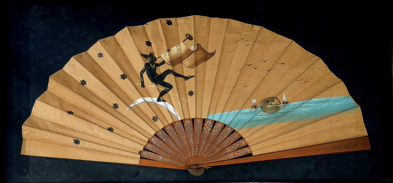 Abanico pintado a mano con escena dantesca.