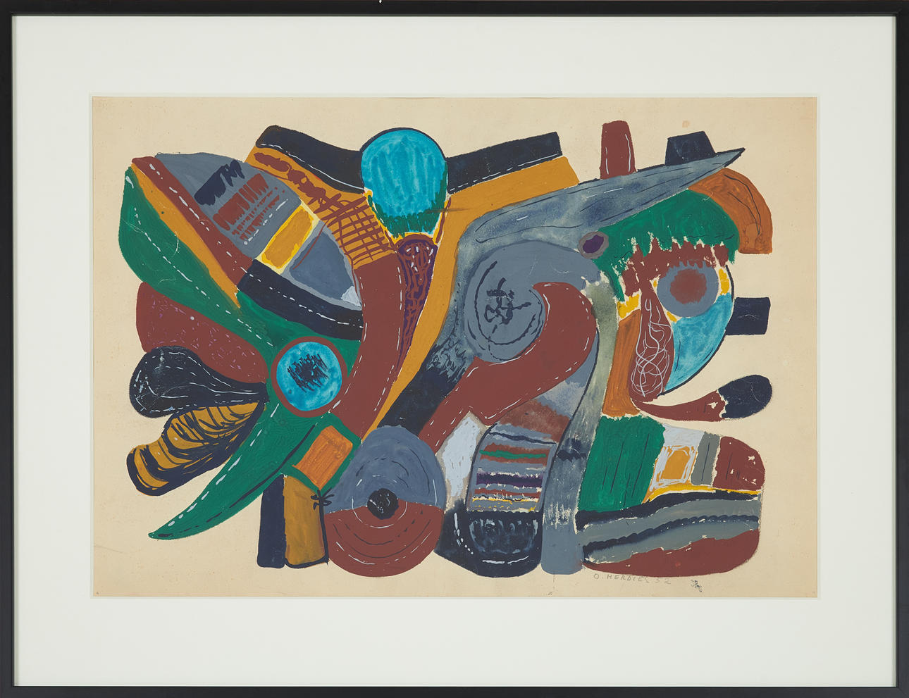 OLIVER HERDIES (1906-1994). “Exercise”, gouache, signed and dated 52.