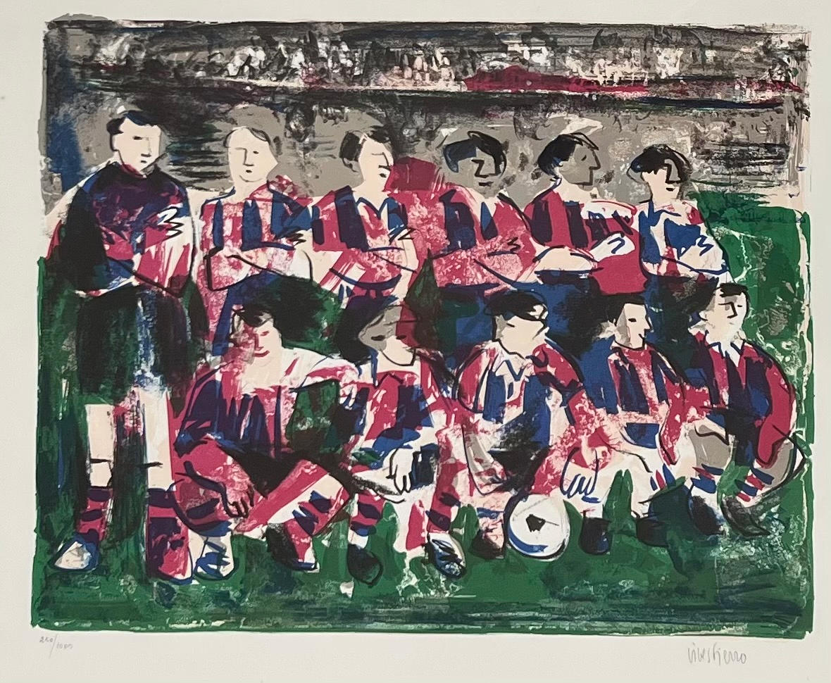 ANTONI VIVES FIERRO. Barça players, color lithograph on paper. Signed and numbered in pencil 250/1000.