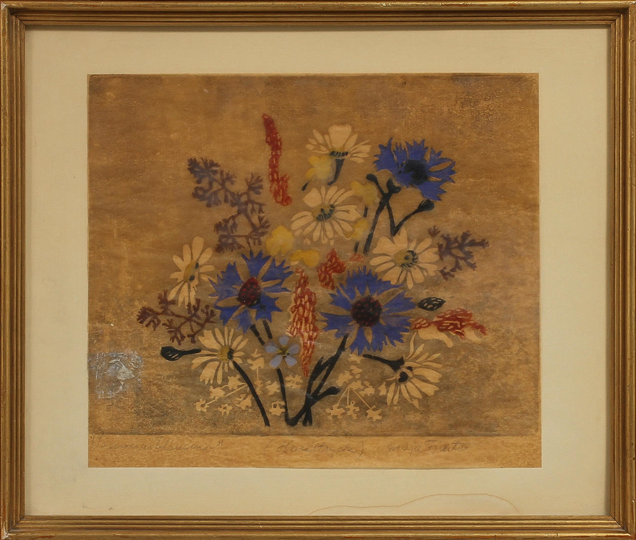 MAJA FJAESTAD. Blommor, träsnitt, signerad.