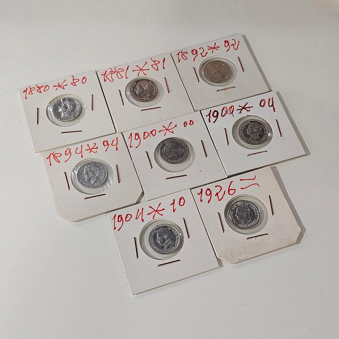 Samling av 8 50 cent silvermynt.