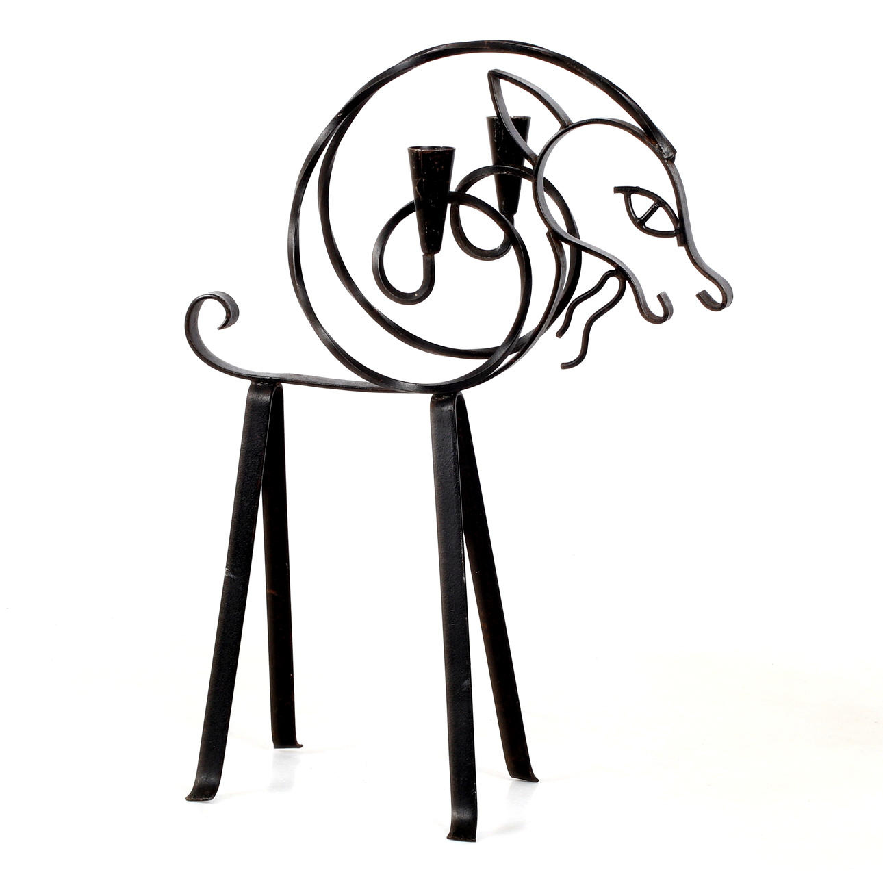 GUNNAR ANDER. candlestick, forging, “bock”, Ystad metal, marked.