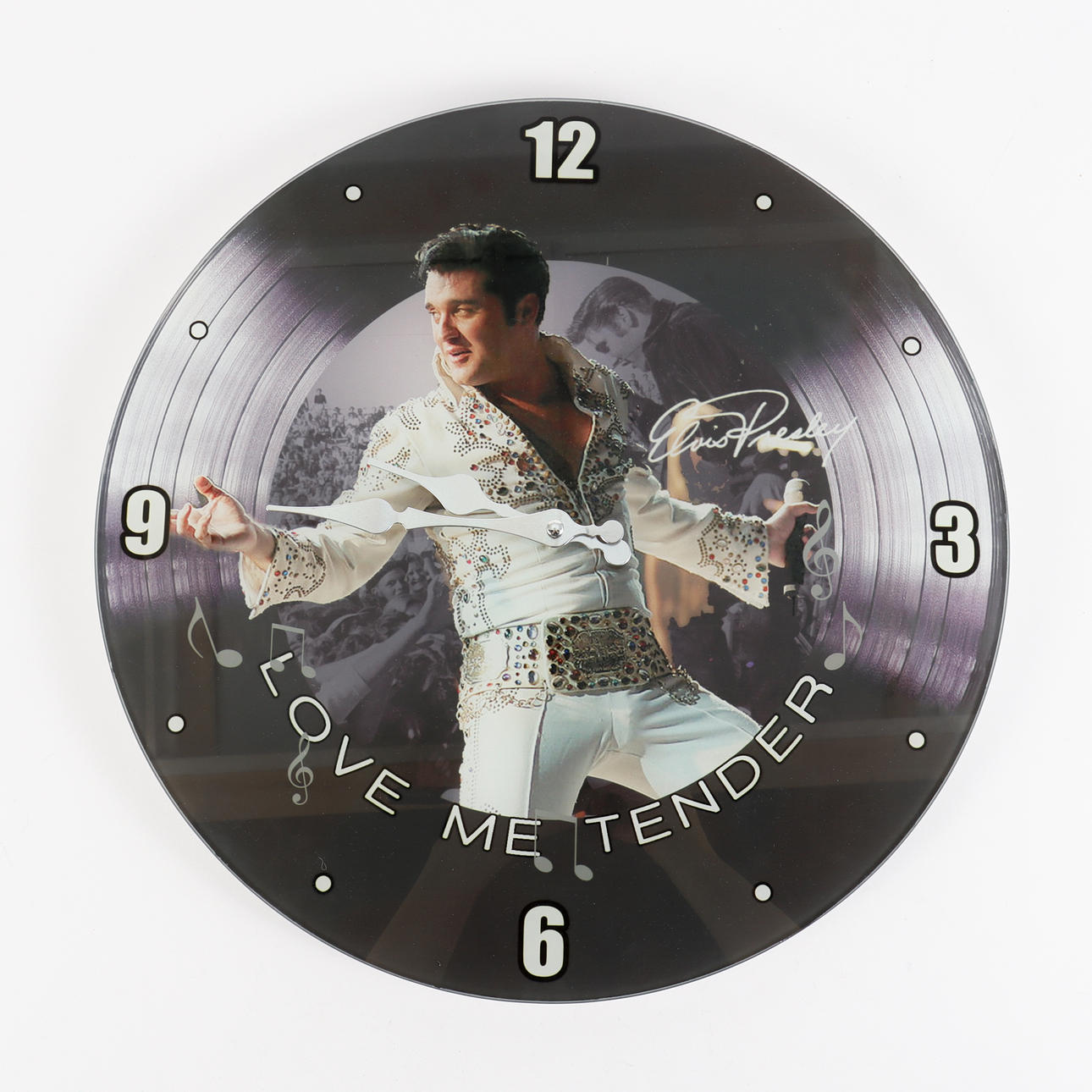 VÄGGKLOCKA Elvis, Love me tender, glas.
