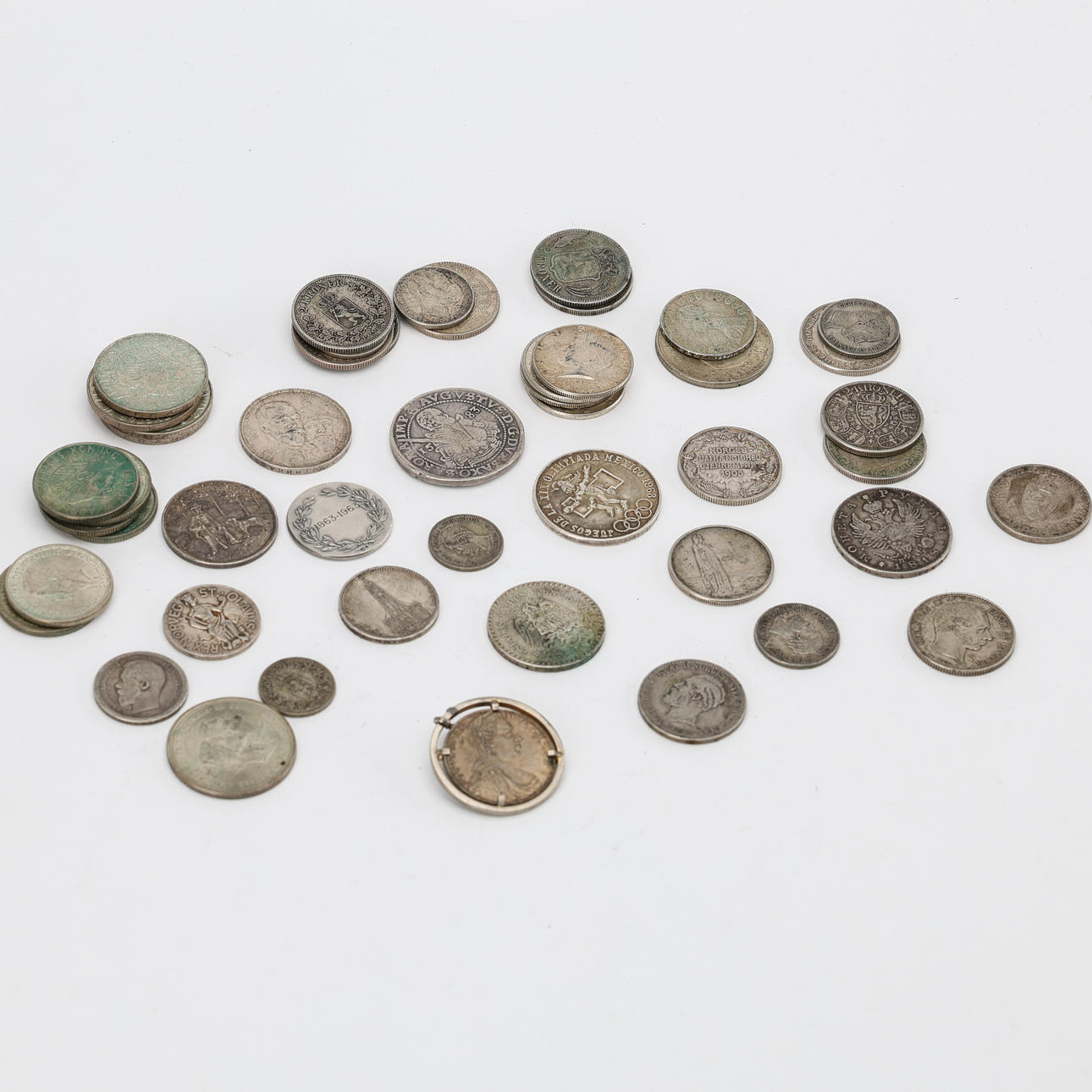 SILVER COINS, Europe and USA, different silver content.