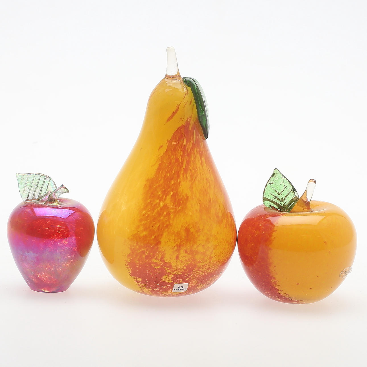SKULPTURER, 3 st, glas, frukter, Scancrystal, Estland, 1900-talets andra hälft.