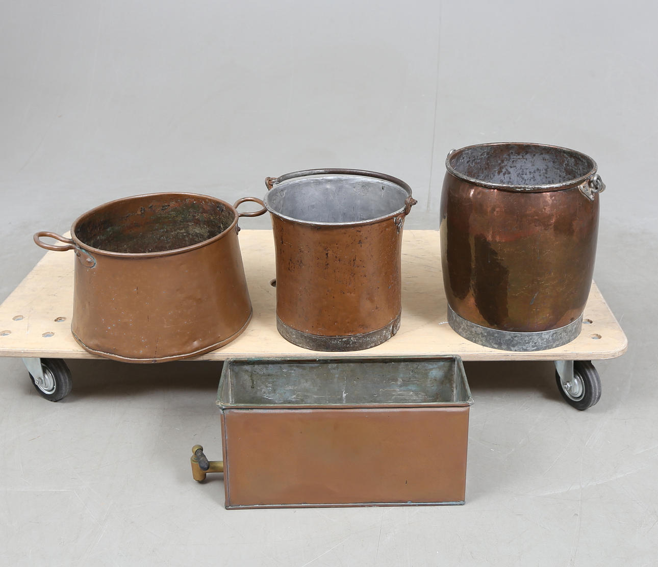 SPANDE 3 stk og VANDRESERVOIR, kobber.