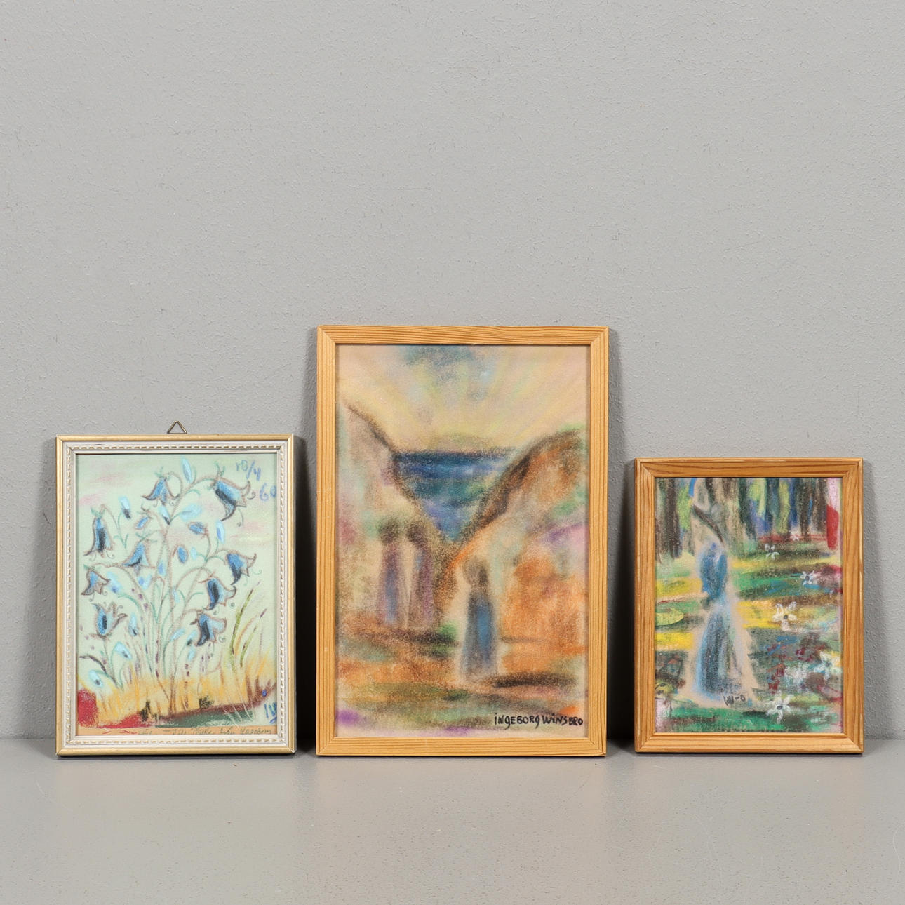 INGEBORG WINSBRO pastels 3 pieces, signed.