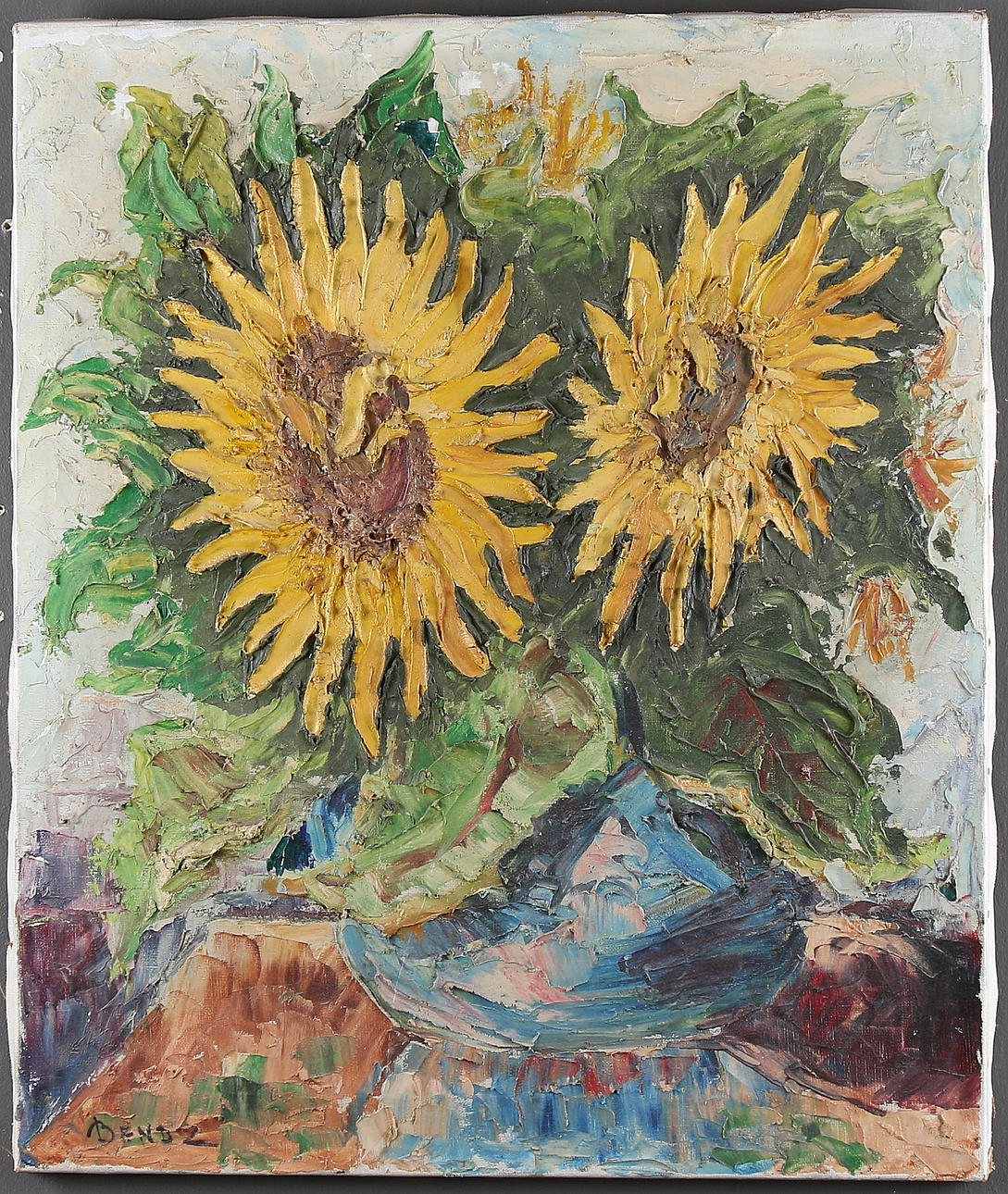 OIDENTIFIERAD KONSTNÄR. Blomsterstilleben, olja på duk, signerad Bendz.