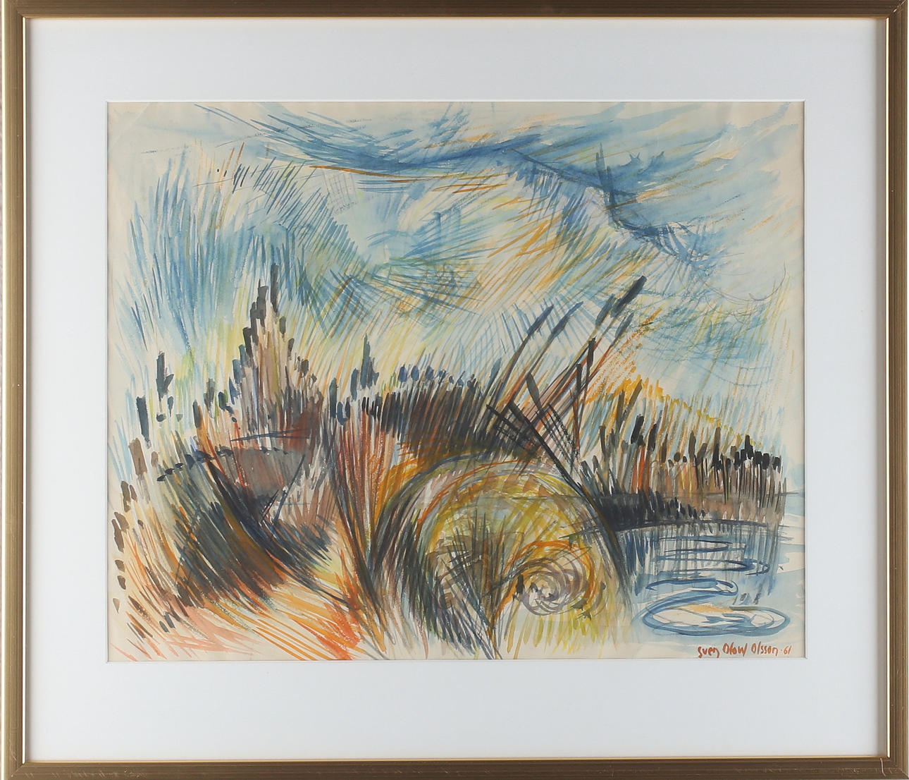 SVEN OLOW OLSSON. Reed backing, watercolour, signed and dated -61.