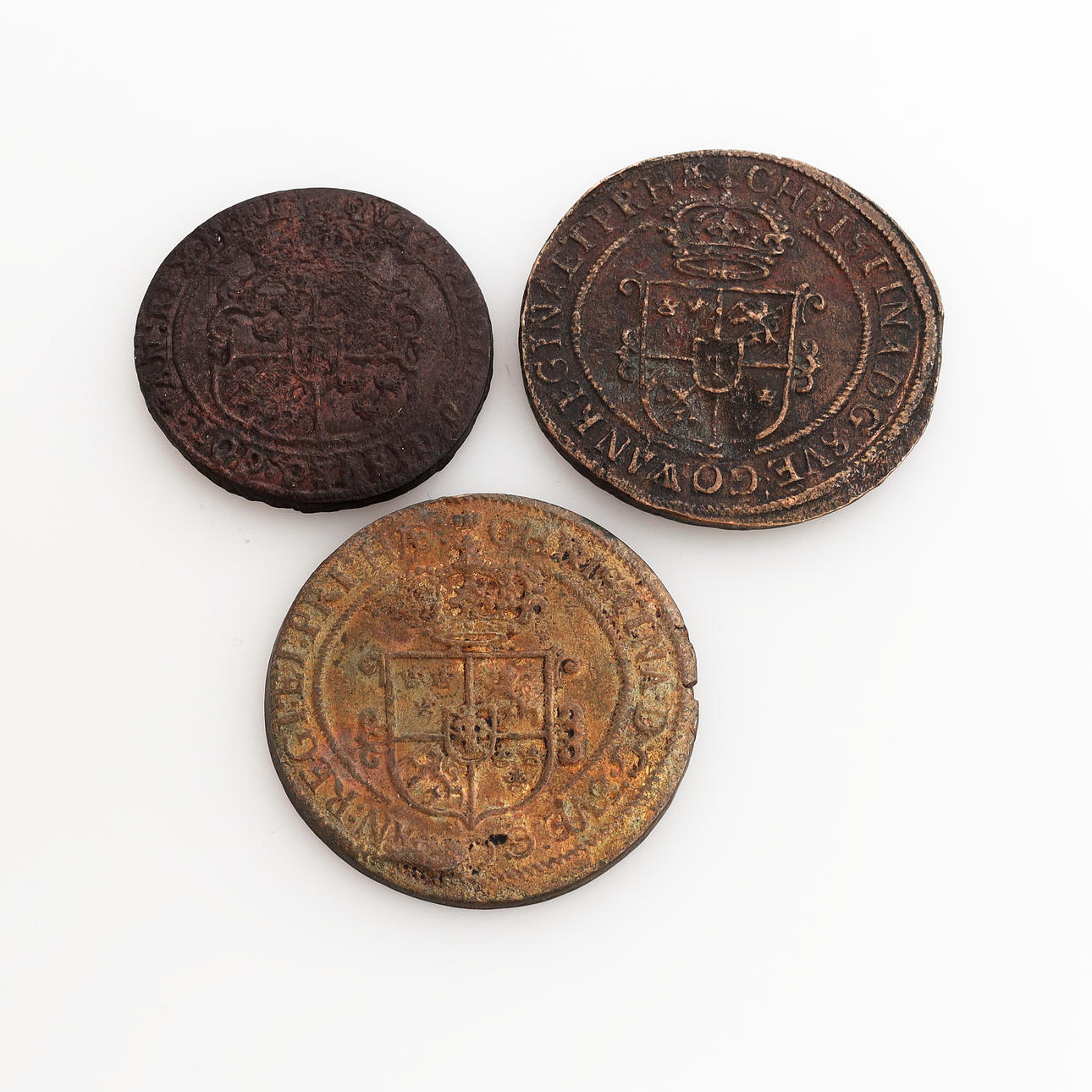 Kobbermønter, 3 stk., Sverige, 1629-1650.