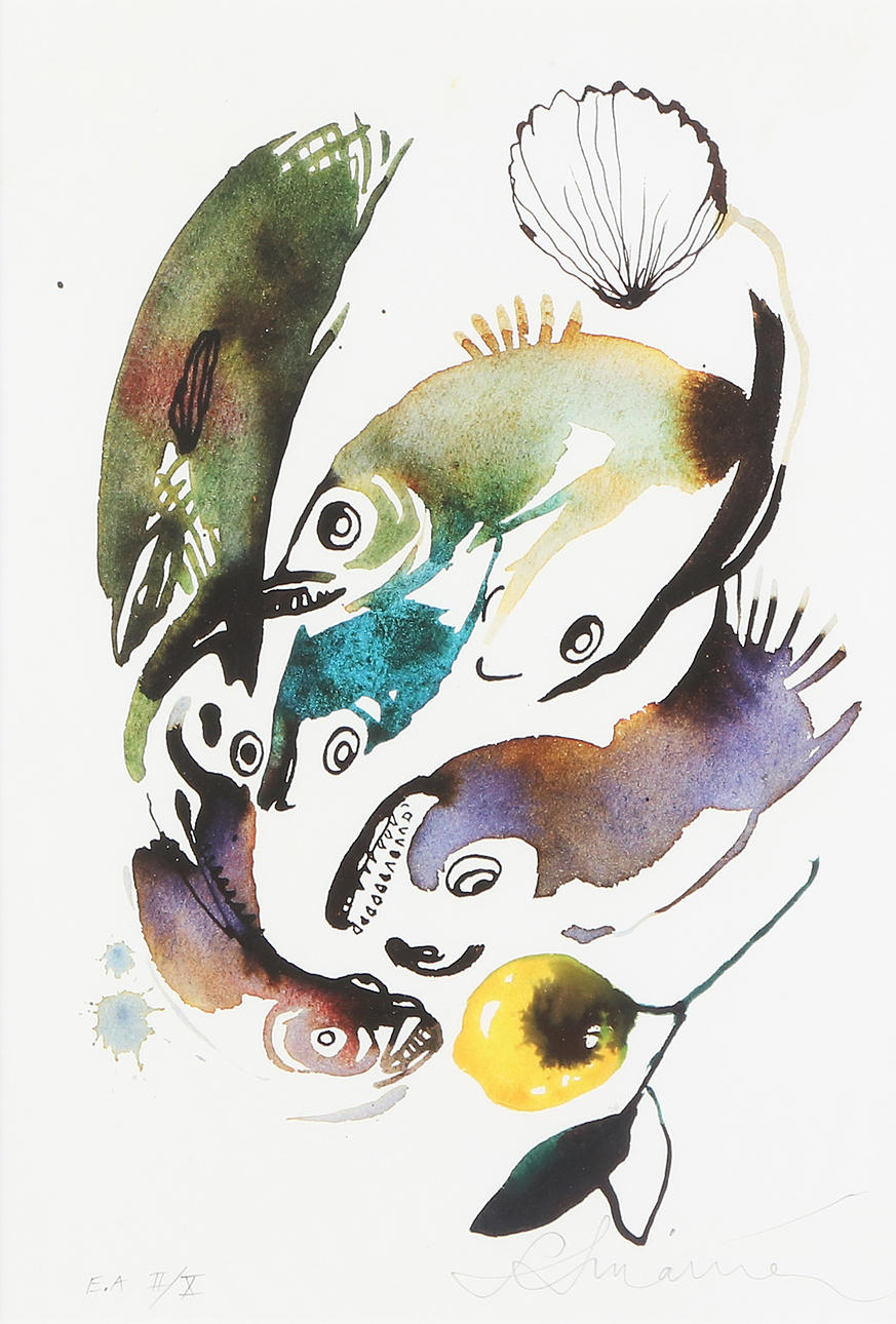 STINA WIRSÉN. Giclée, EA II/X. Composition with fish. Signed.
