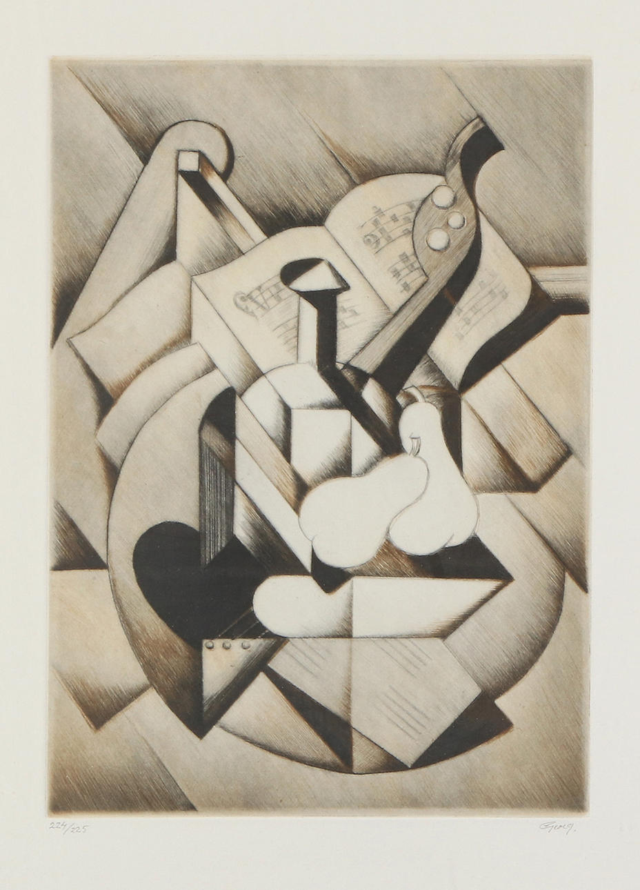 GEORG NILSSON. Etching, 224/225. Cubist still life. Signed.