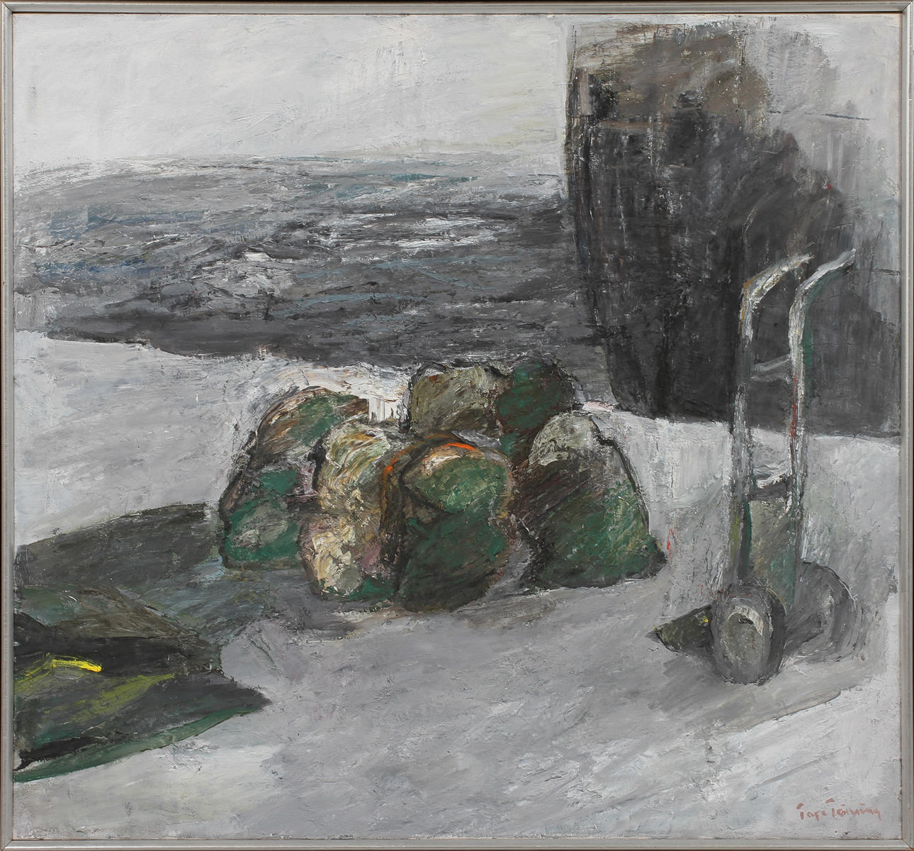 TAGE TÖRNING. Komposition, olja på duk, signerad.