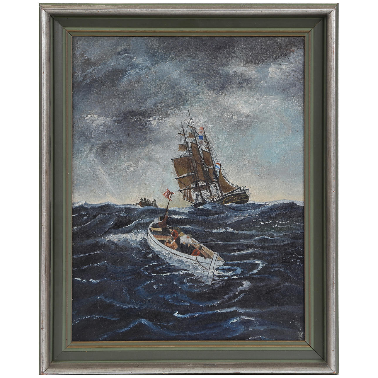 OIL ON CANVAS, MARINE MOTIF, UNSIGNED.