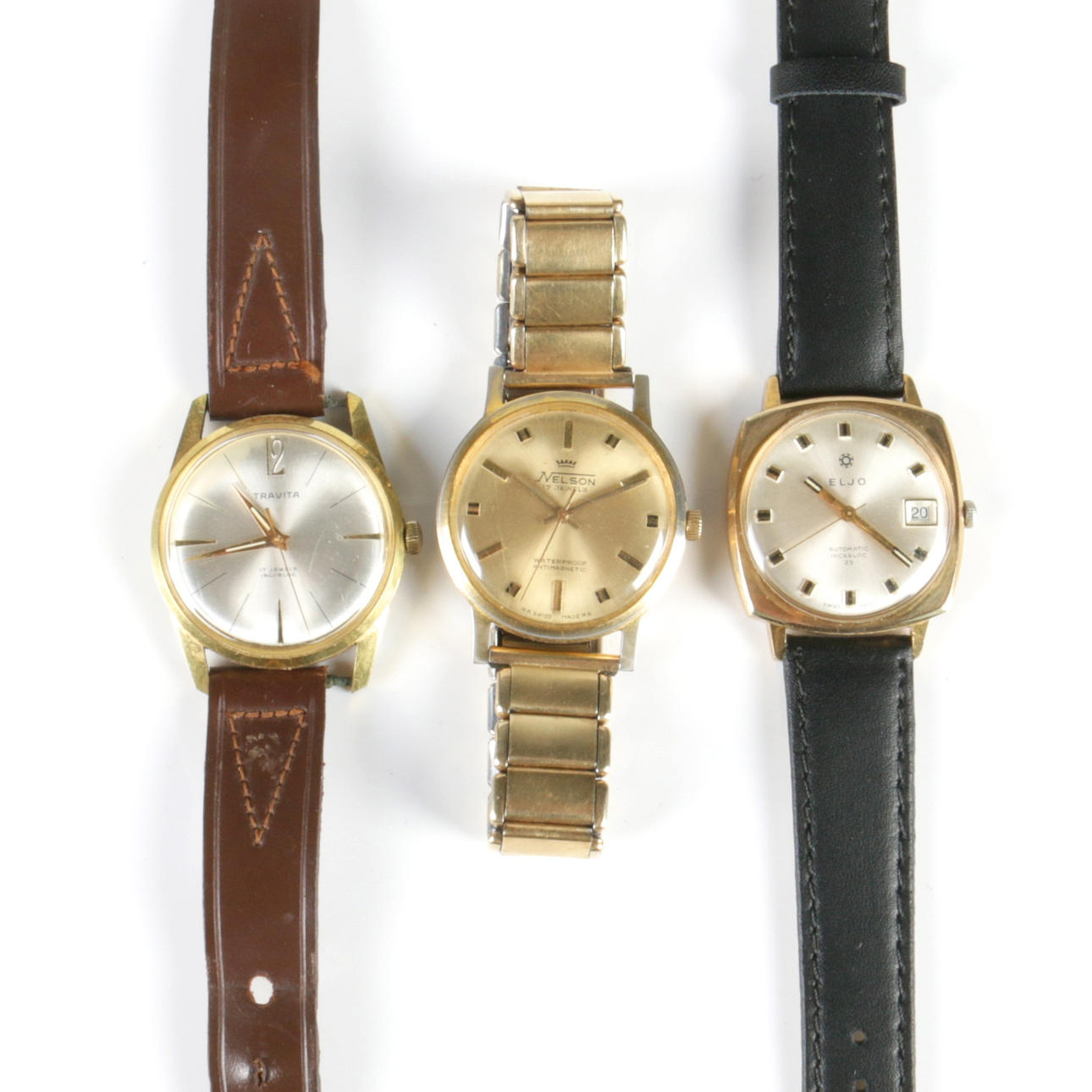 ARMBANDSUR, 3 st. Herr, Nelson, Travita samt Eljo, 1900-tal.