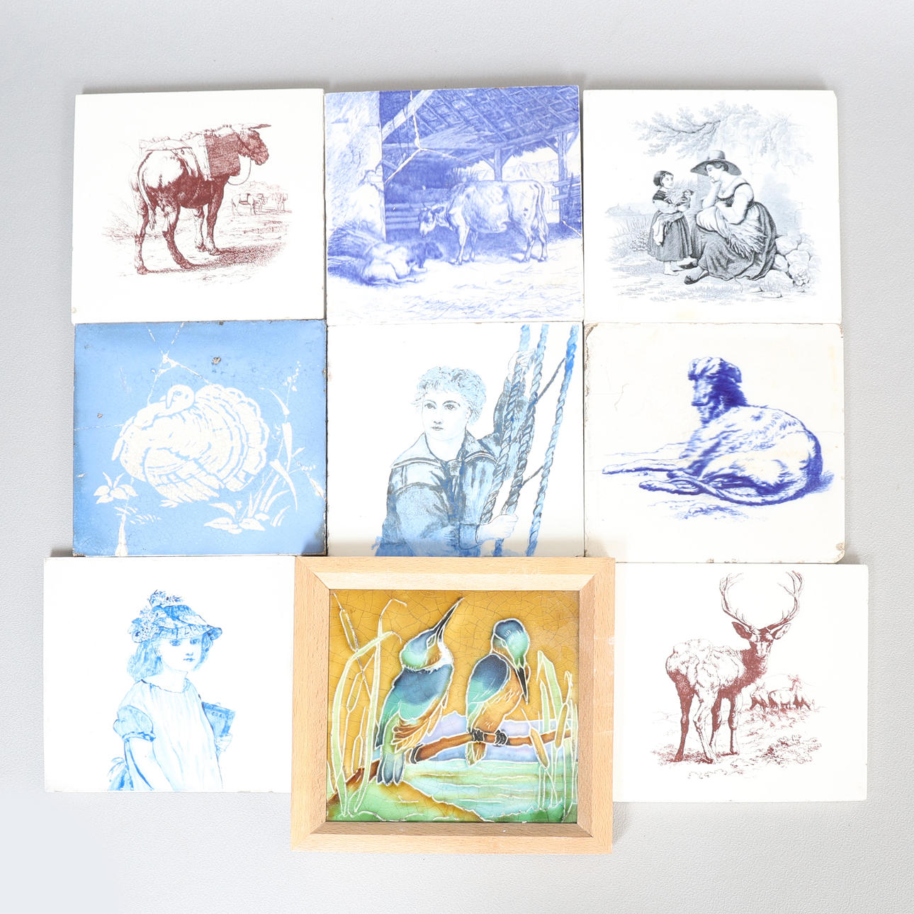 NINE VARIOUS MINTON TILES (9).