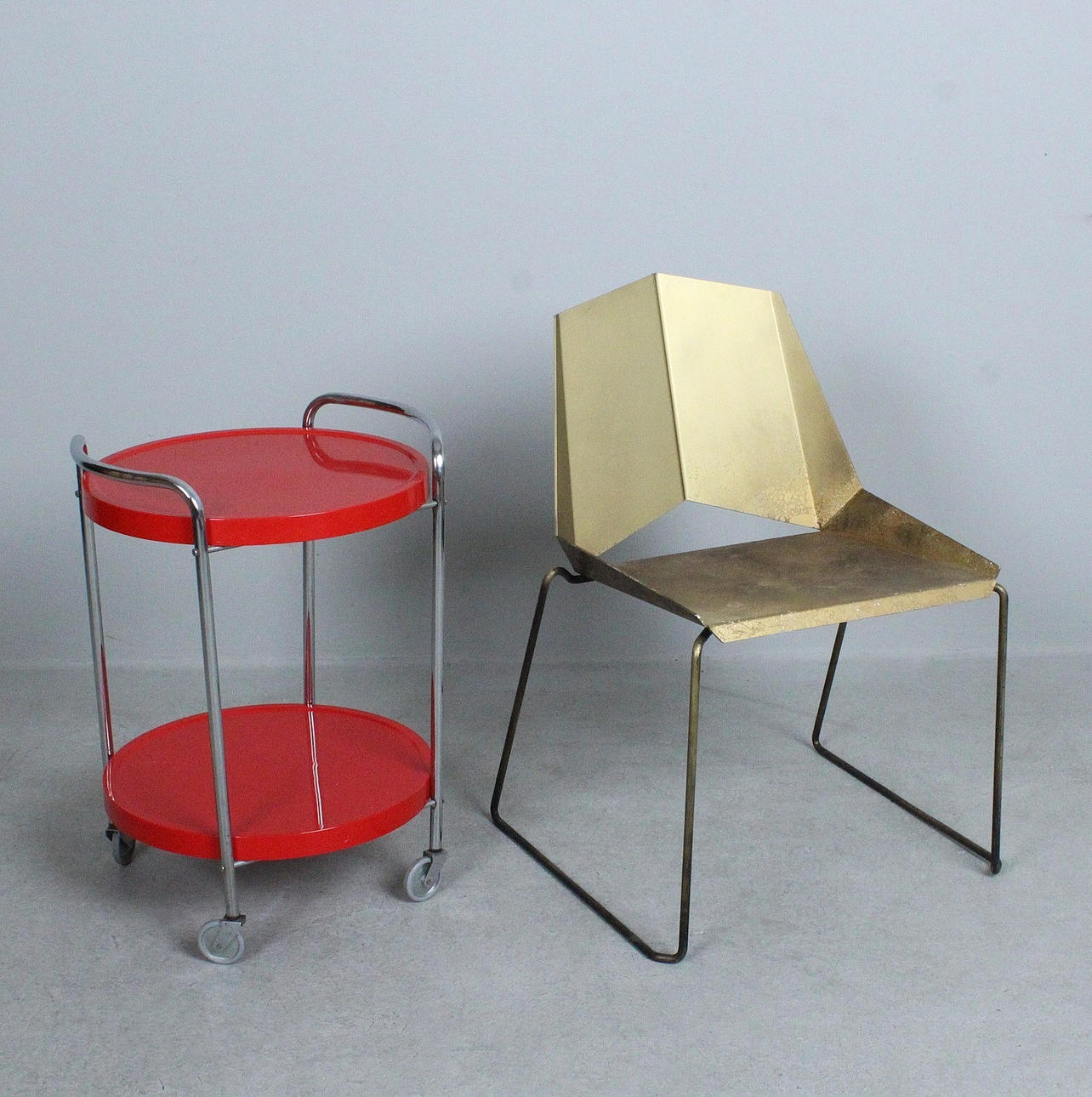Bar Cart/Serving Trolley and Chair/Metal Sheet Chair by Driade, Italy ...