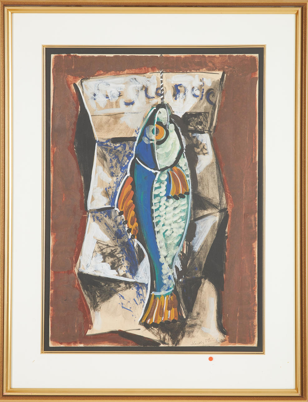 HARDY STRID. Gouache, still life with fish, signed.