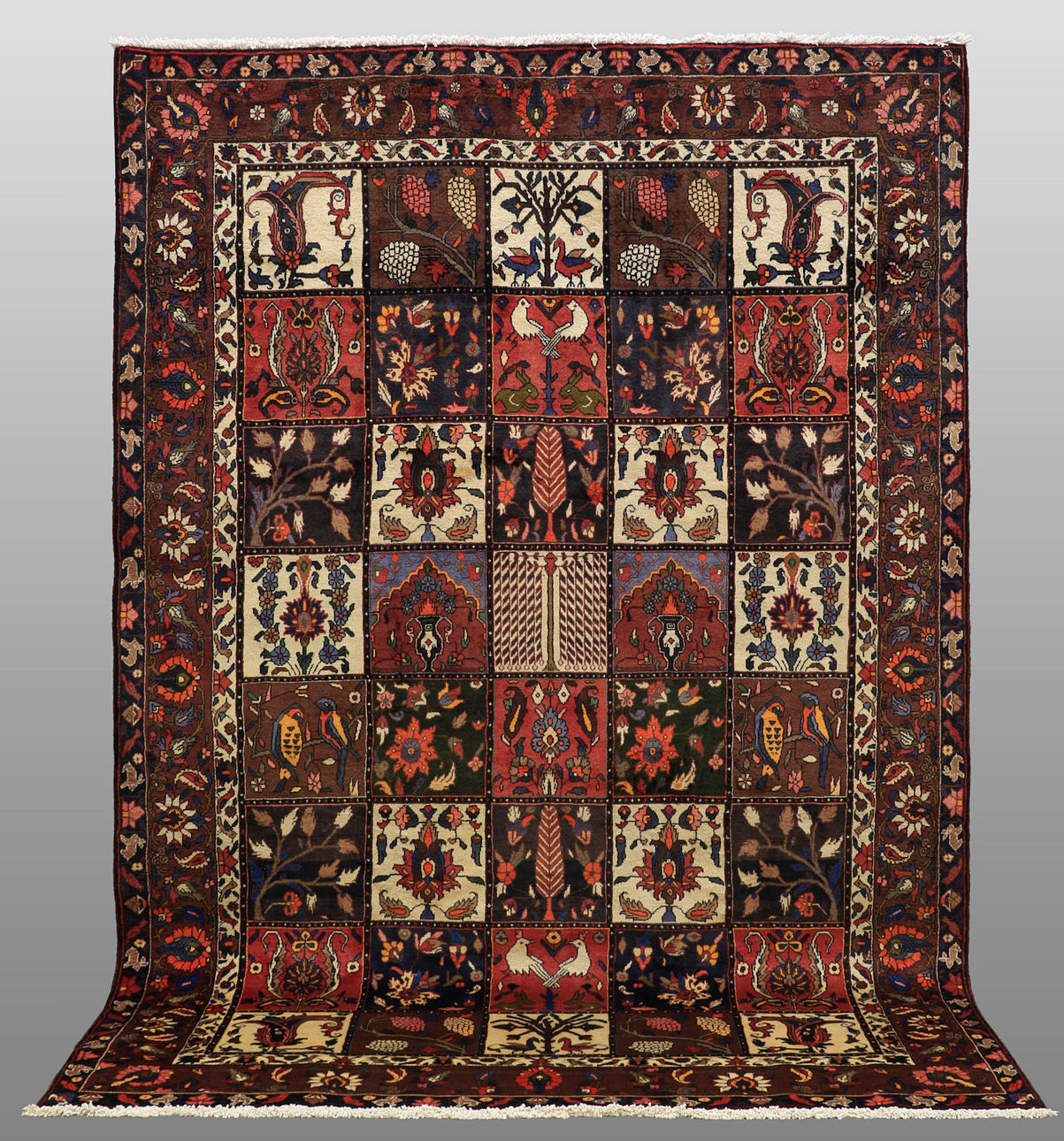 ORIENT CARPET. Figural baktiari, garden pattern. 315 x 215 cm.