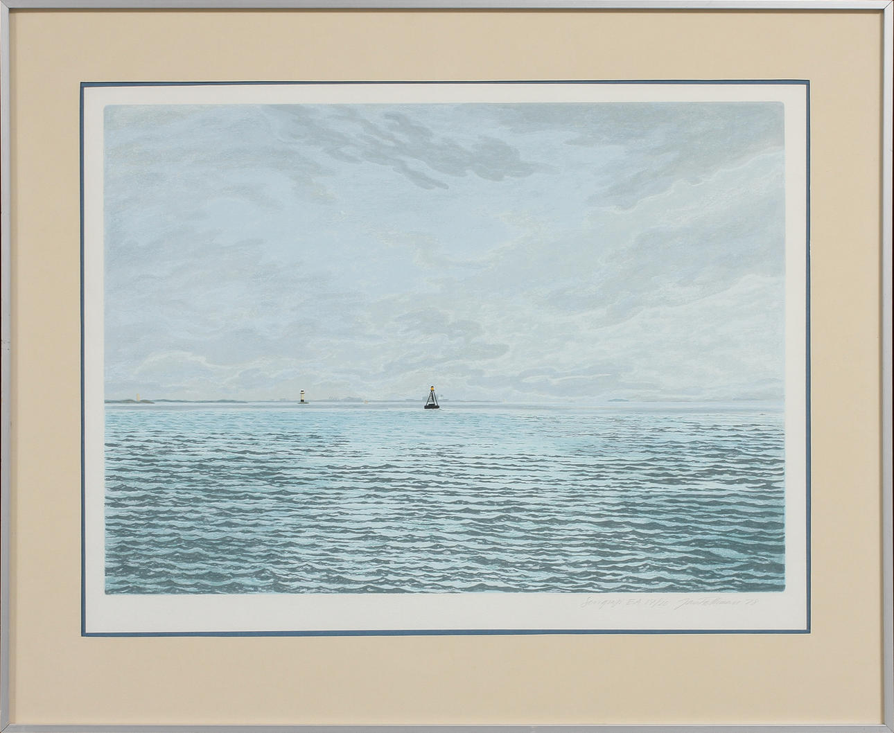 JAN FALKMAN. Havsbild med fyr, färgserigrafi, signerad och numrerad 17/20.