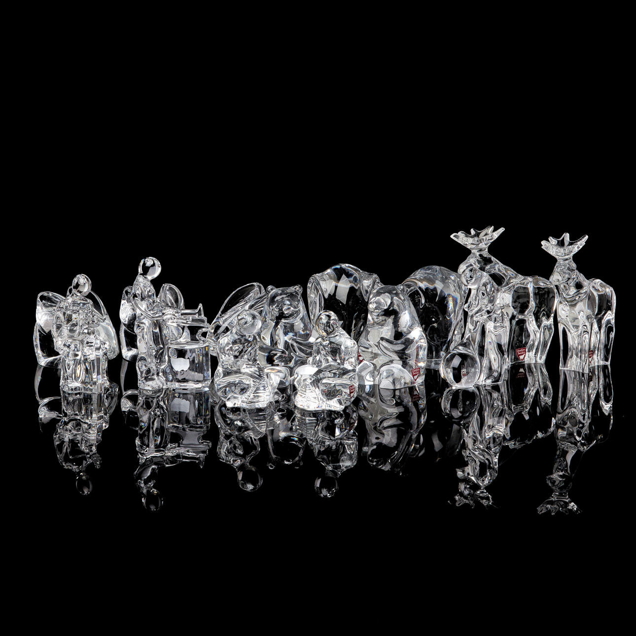 FIGURINES, 14 pcs, glass, Orrefors, labeled.