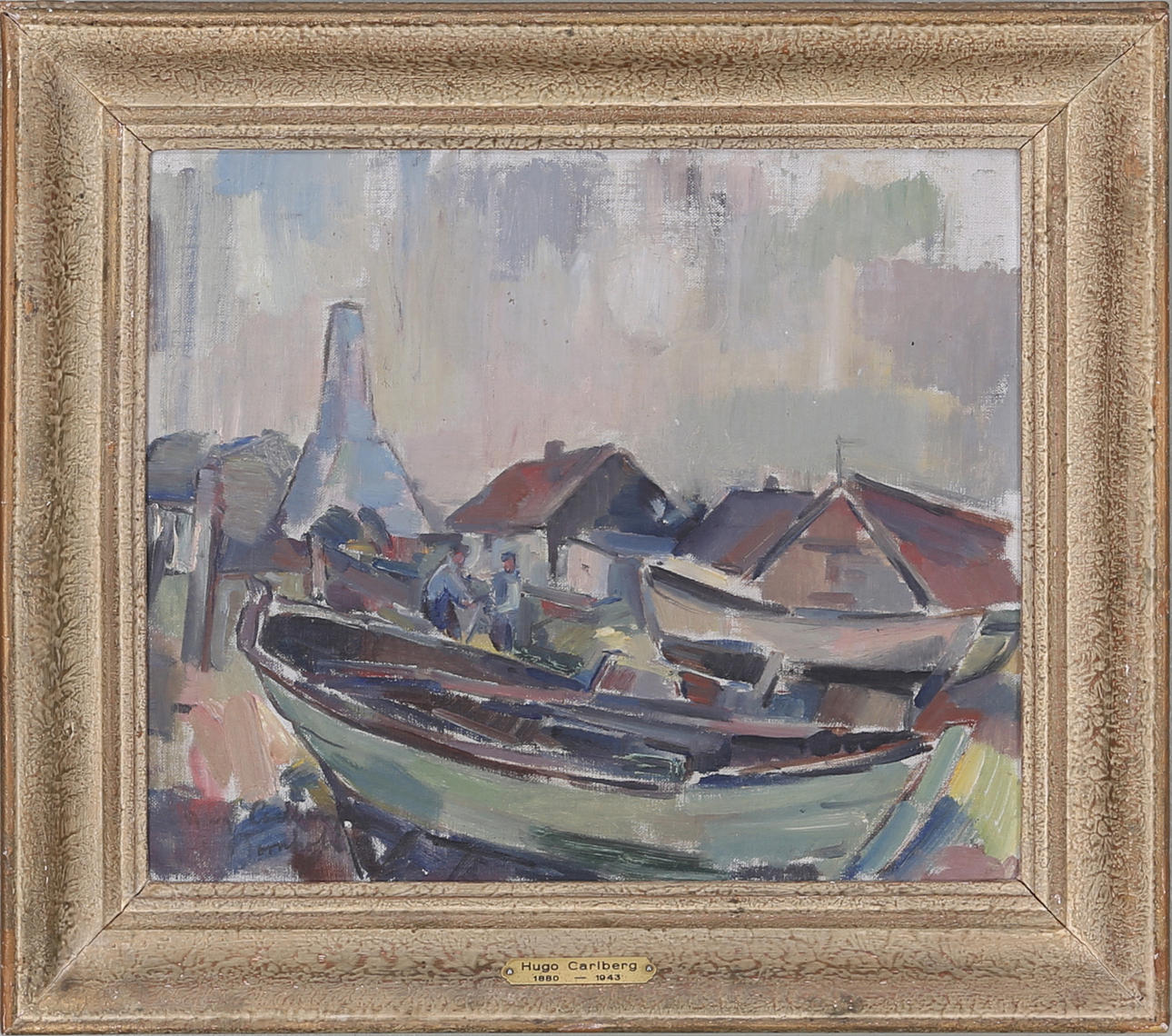 HUGO CARLBERG. Hamnen, olja på pannå, signerad.