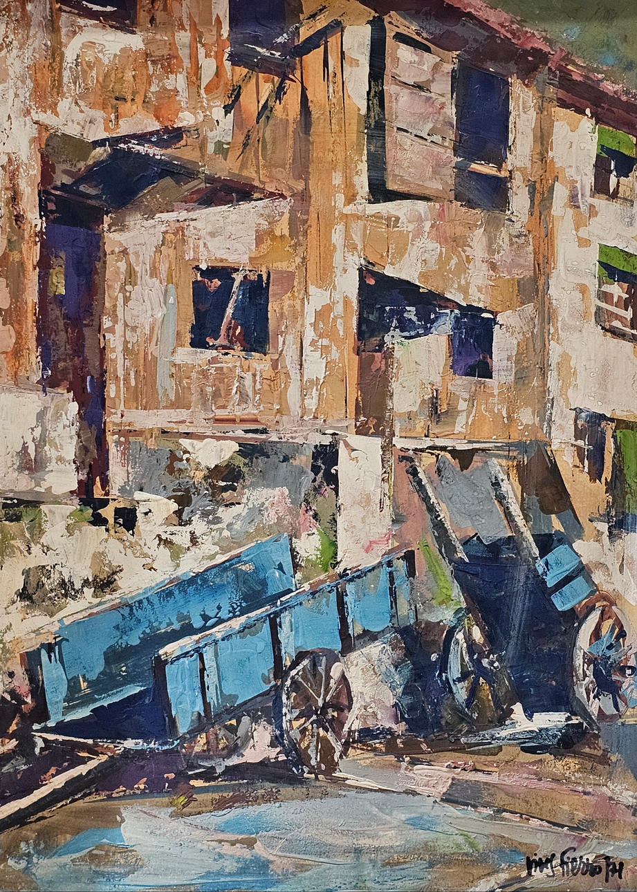 ANTONI VIVES FIERRO. Autos. Öl auf Karton.