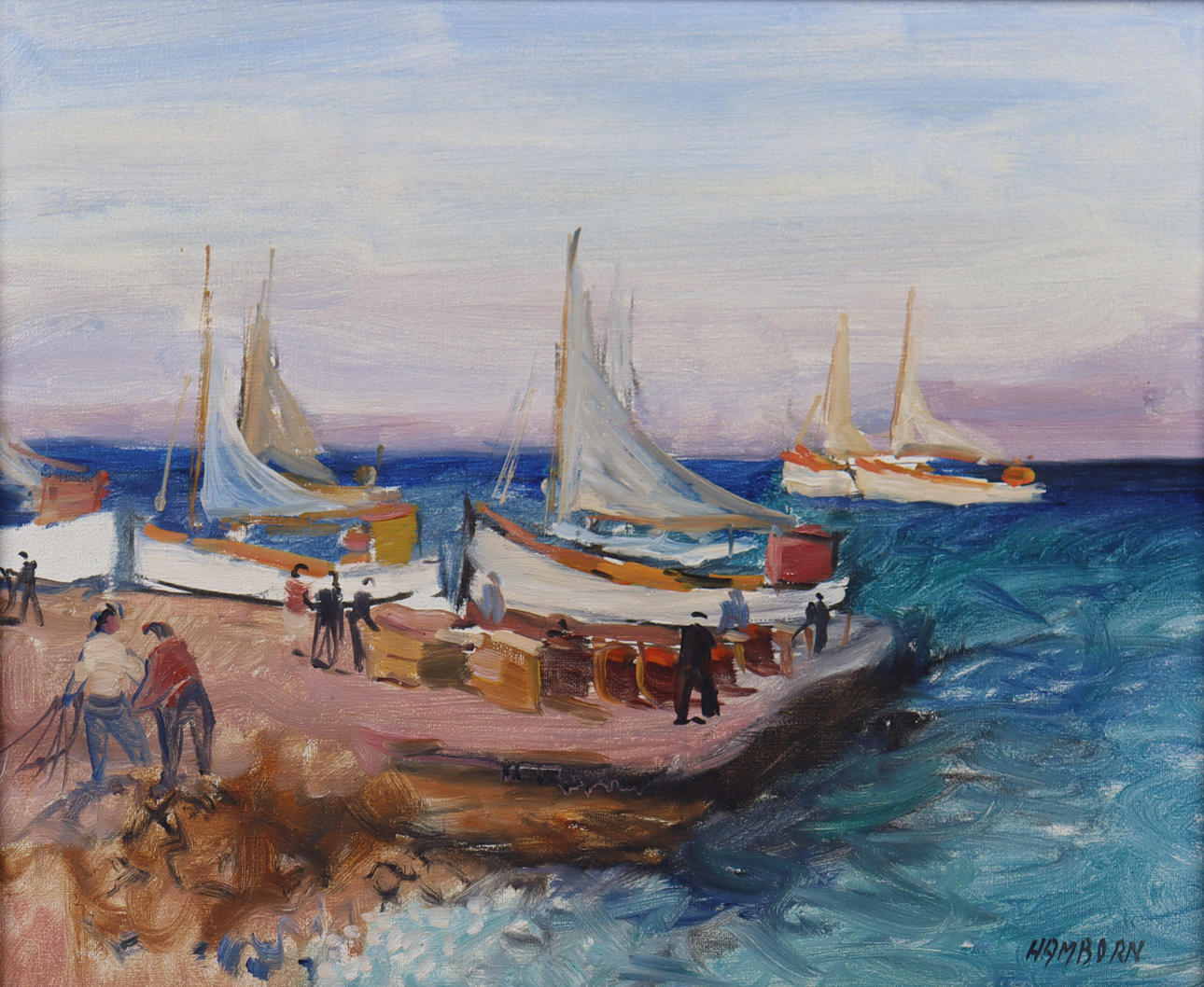 AXEL HAMBORN. Öl auf Leinwand, Fischereihafen.